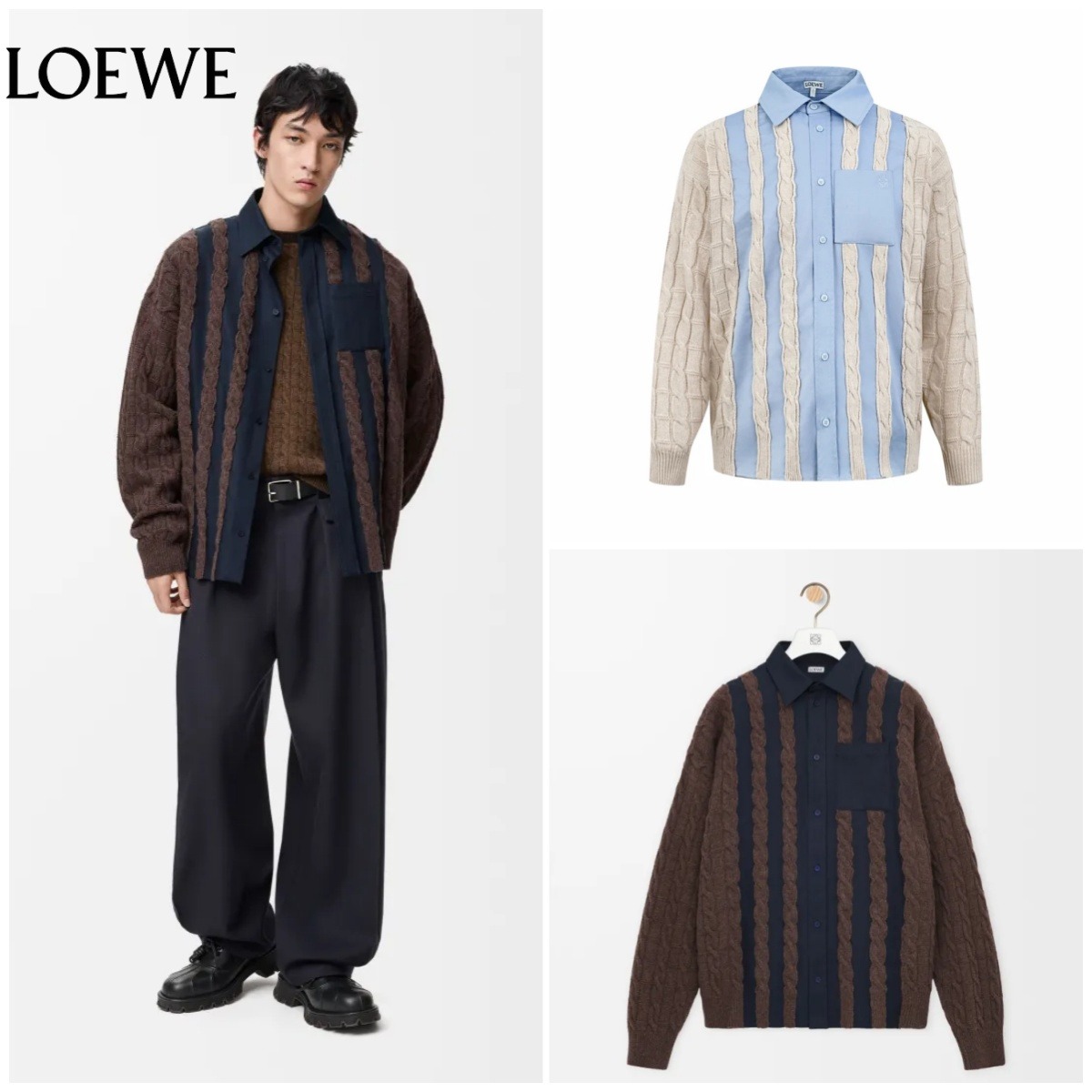 【原單】Loewe Vertical Stripe Splicing Shirt 豎條紋拼接長袖恤衫 