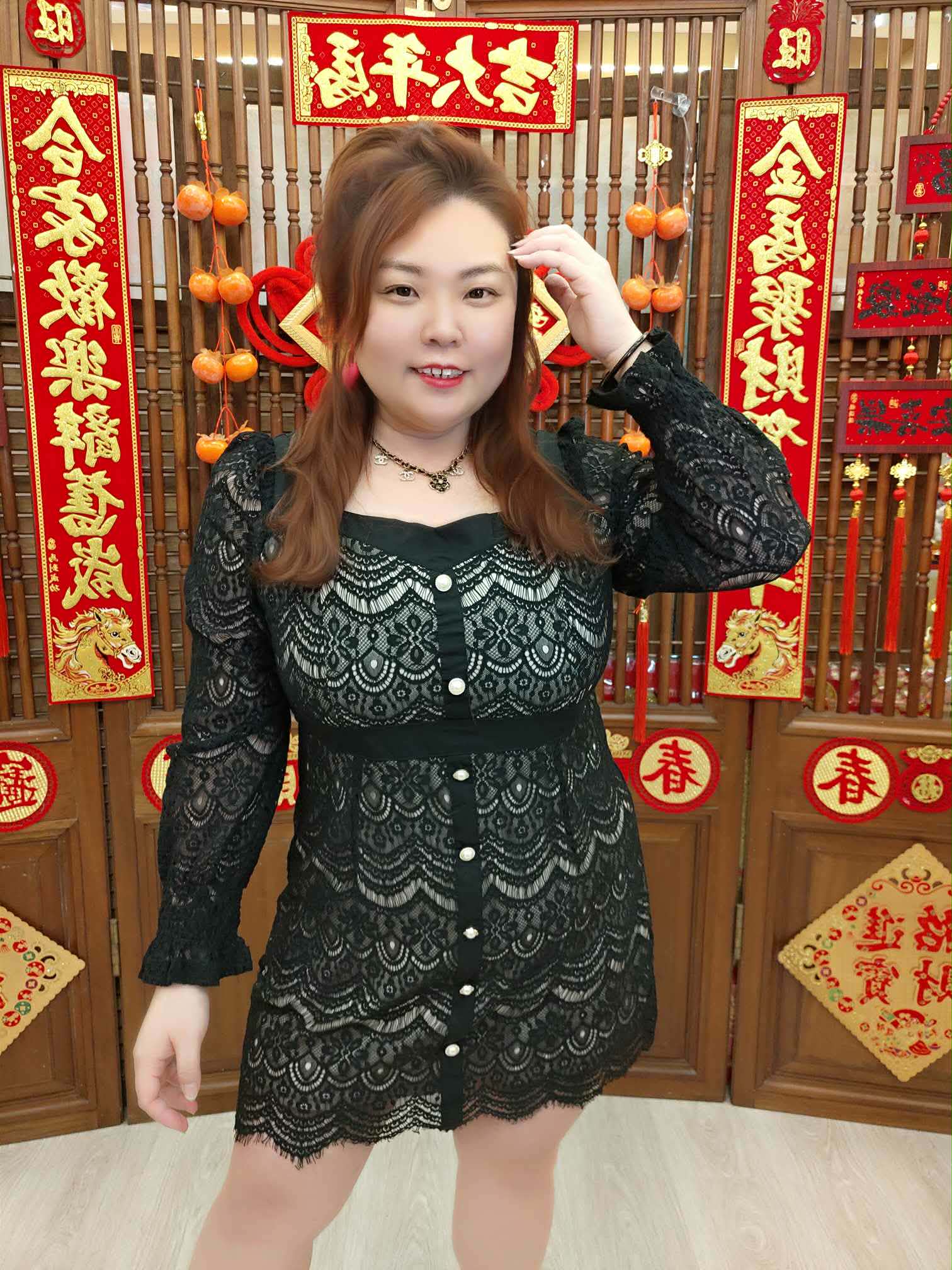 NFA05 TW#3852L 镂空蕾丝长袖连衣裙