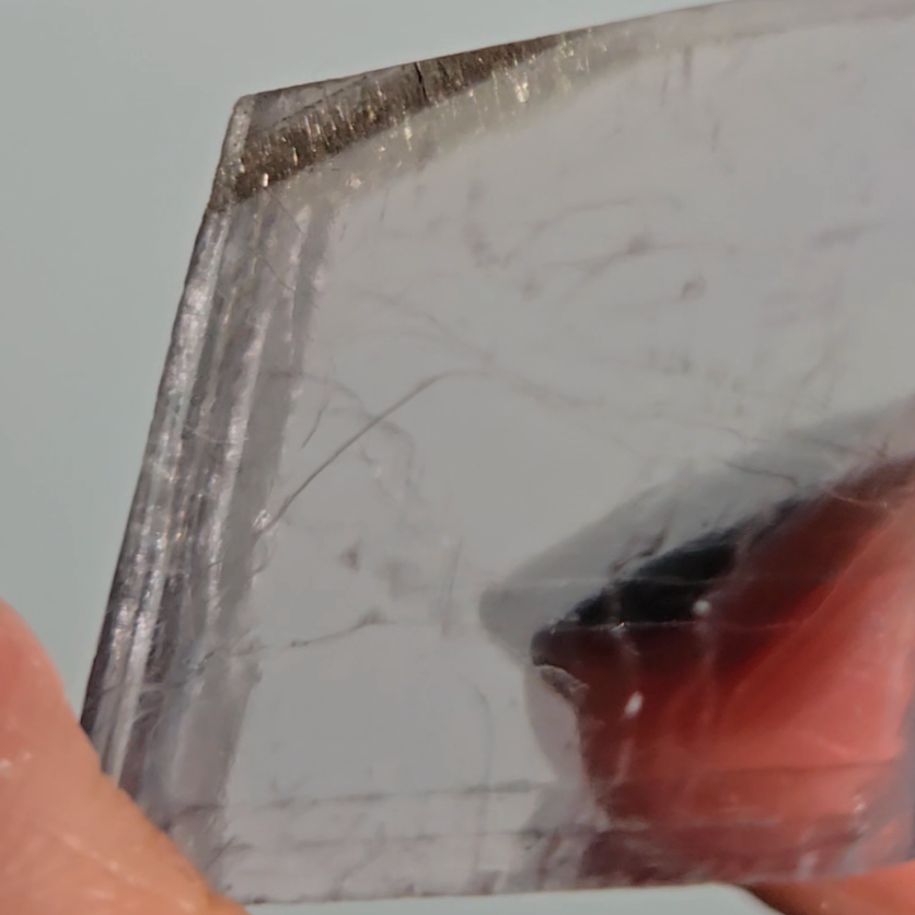 Purple calcite cube with silver rutiles - PC7