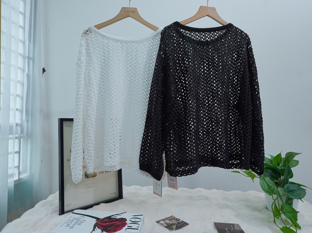 Loose Knit See-Through Pullover Top (Inner Layer Not Included) ‖ 宽松镂空圆领针织上衣 KR015972