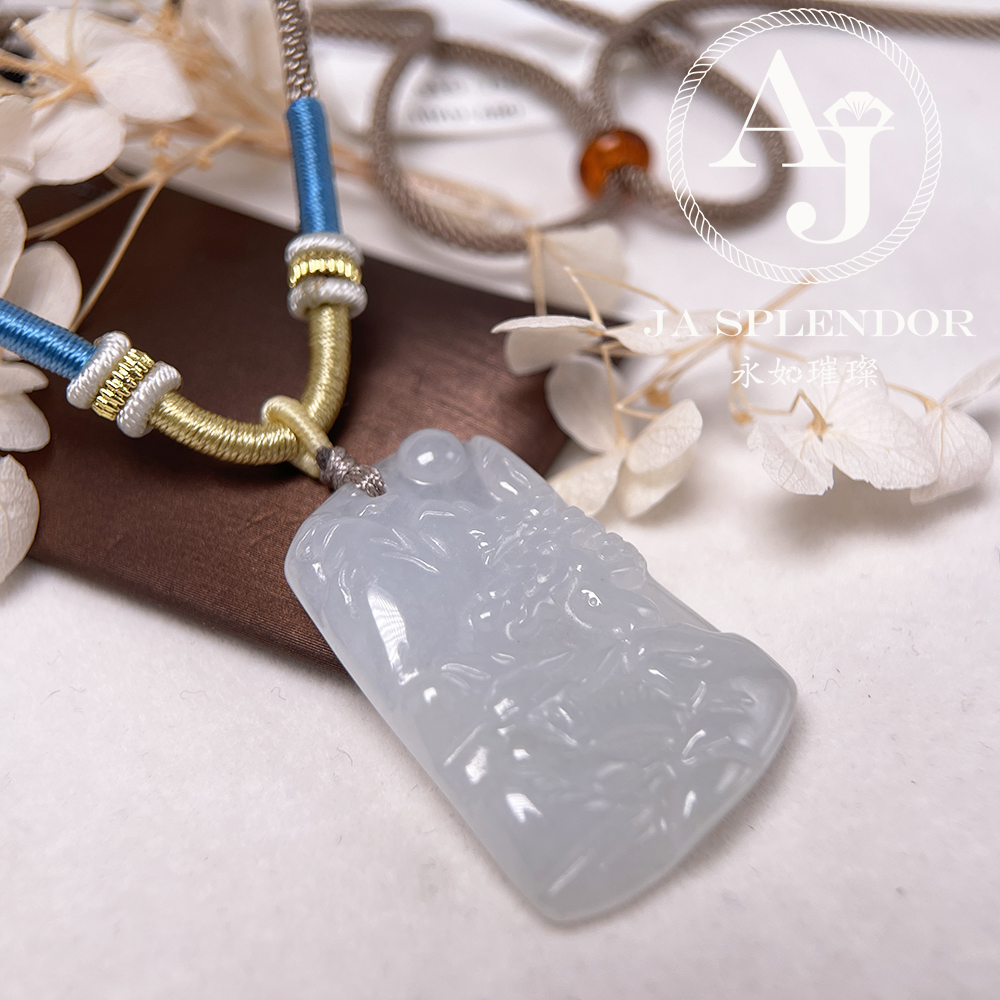JN-916 天然翡翠A玉 老料膠潤旺丁旺財山水牌吊墜