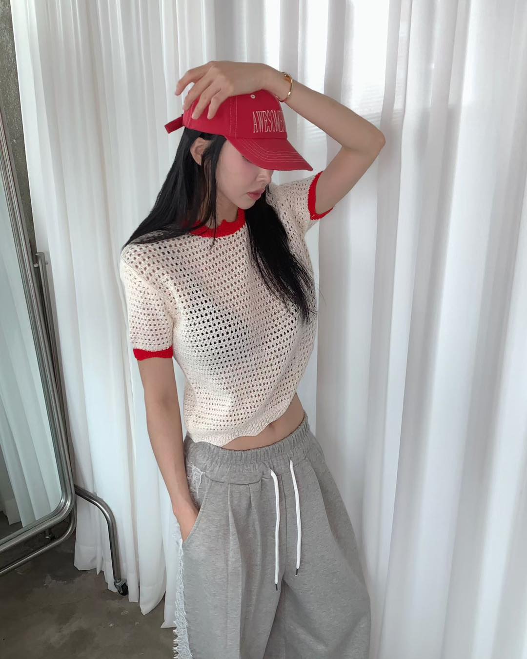 不規則邊圓領針織短袖top