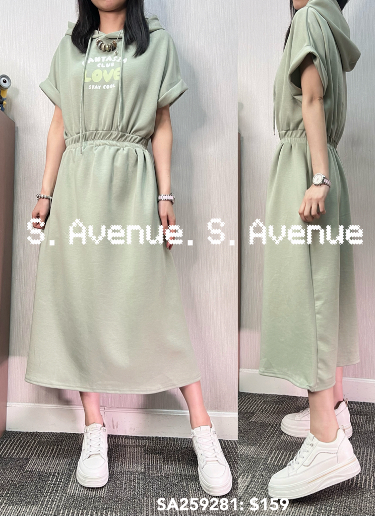 SA259281: 短袖有帽英文字腰橡根op