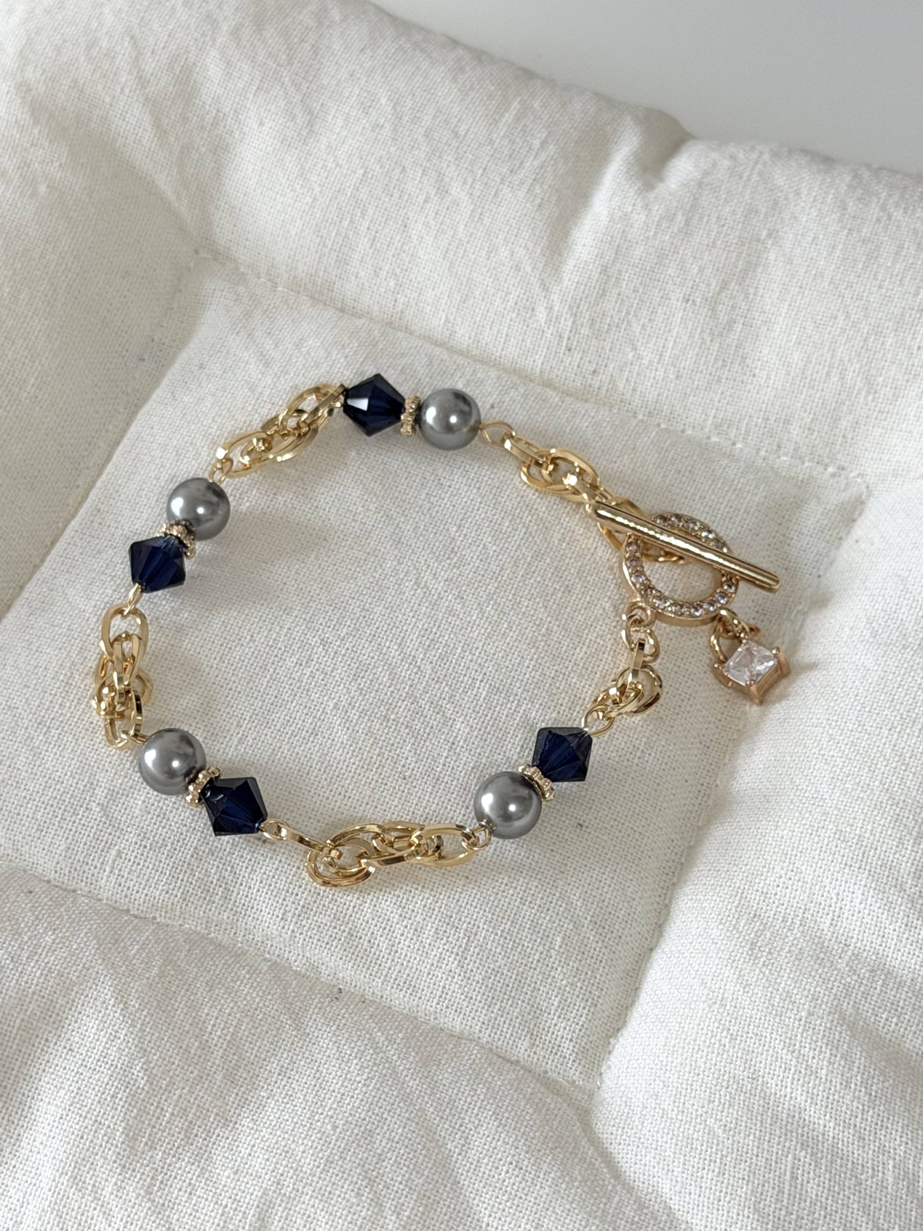 復古款水晶手鍊/皇家藍色x金色