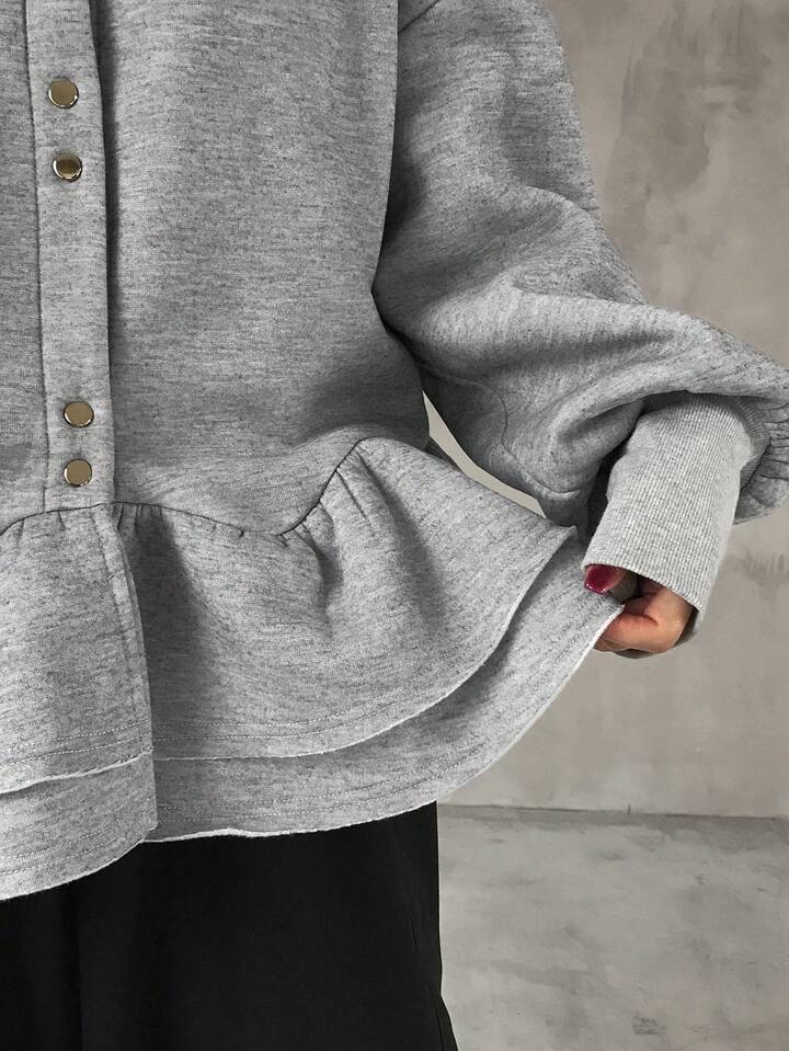 時尚荷葉邊鈕扣上衣