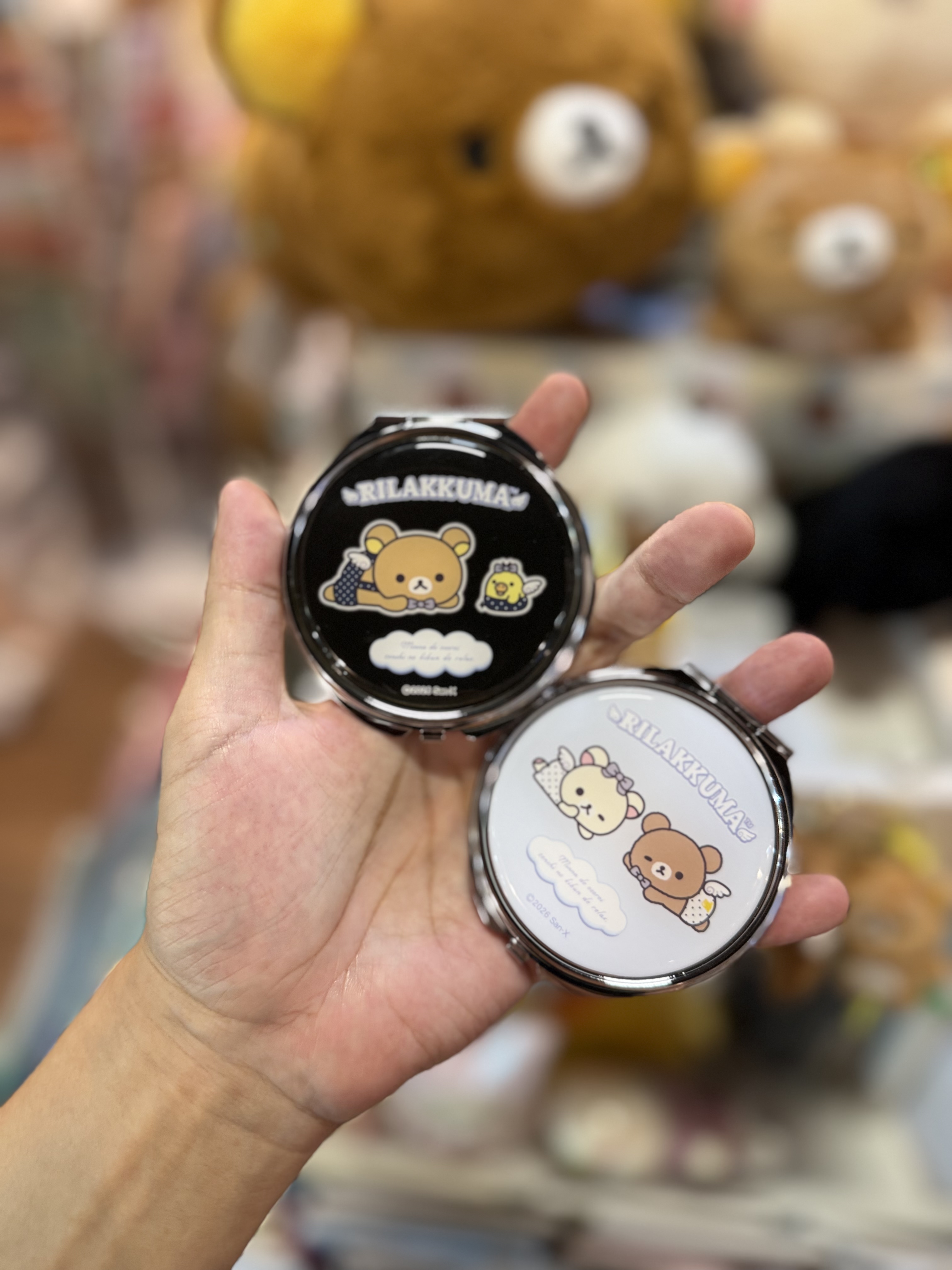 《現貨》全新Rilakkuma 黑白波點天使系列圓型小摺鏡