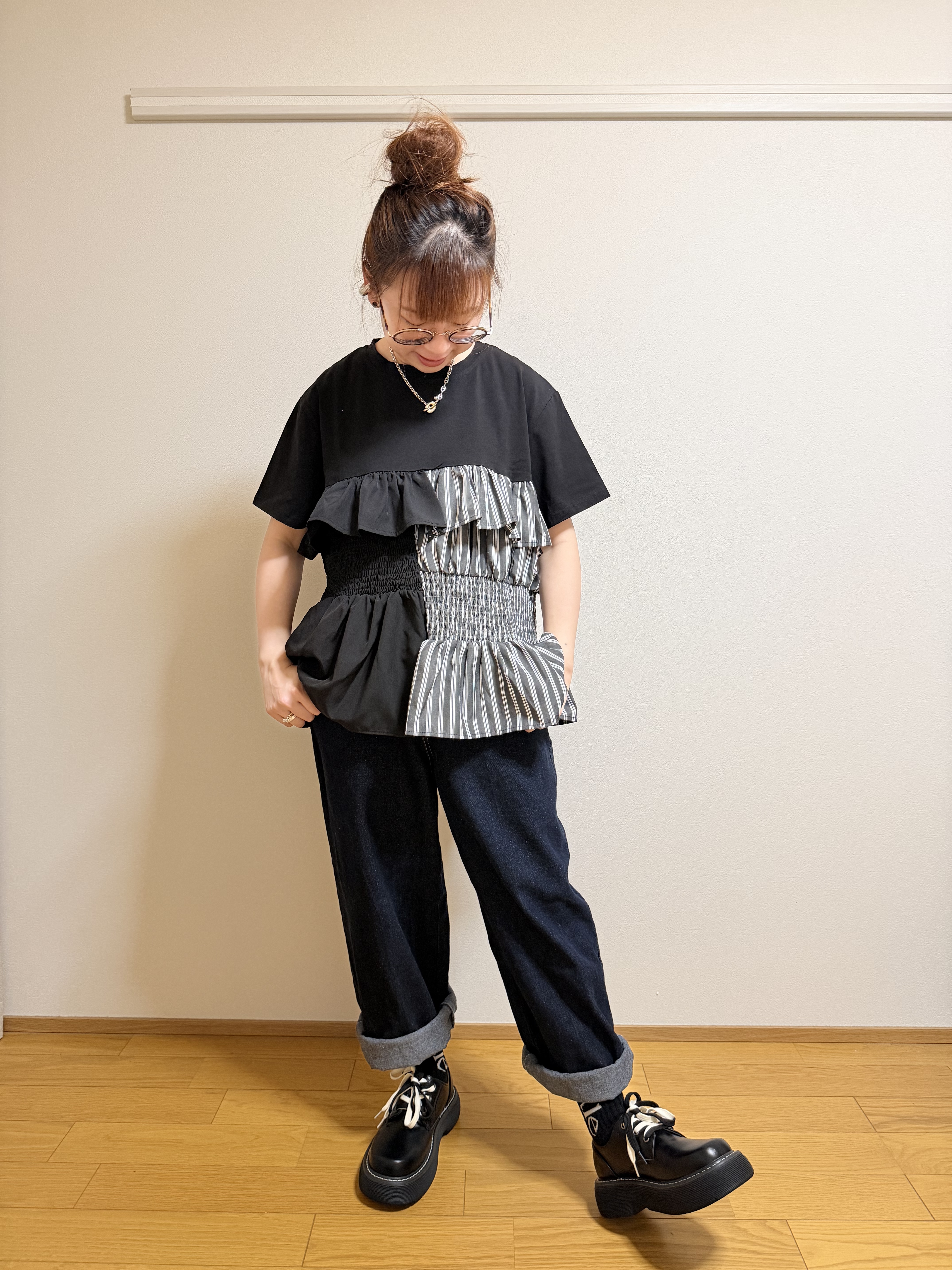 日本黑色拼款衫