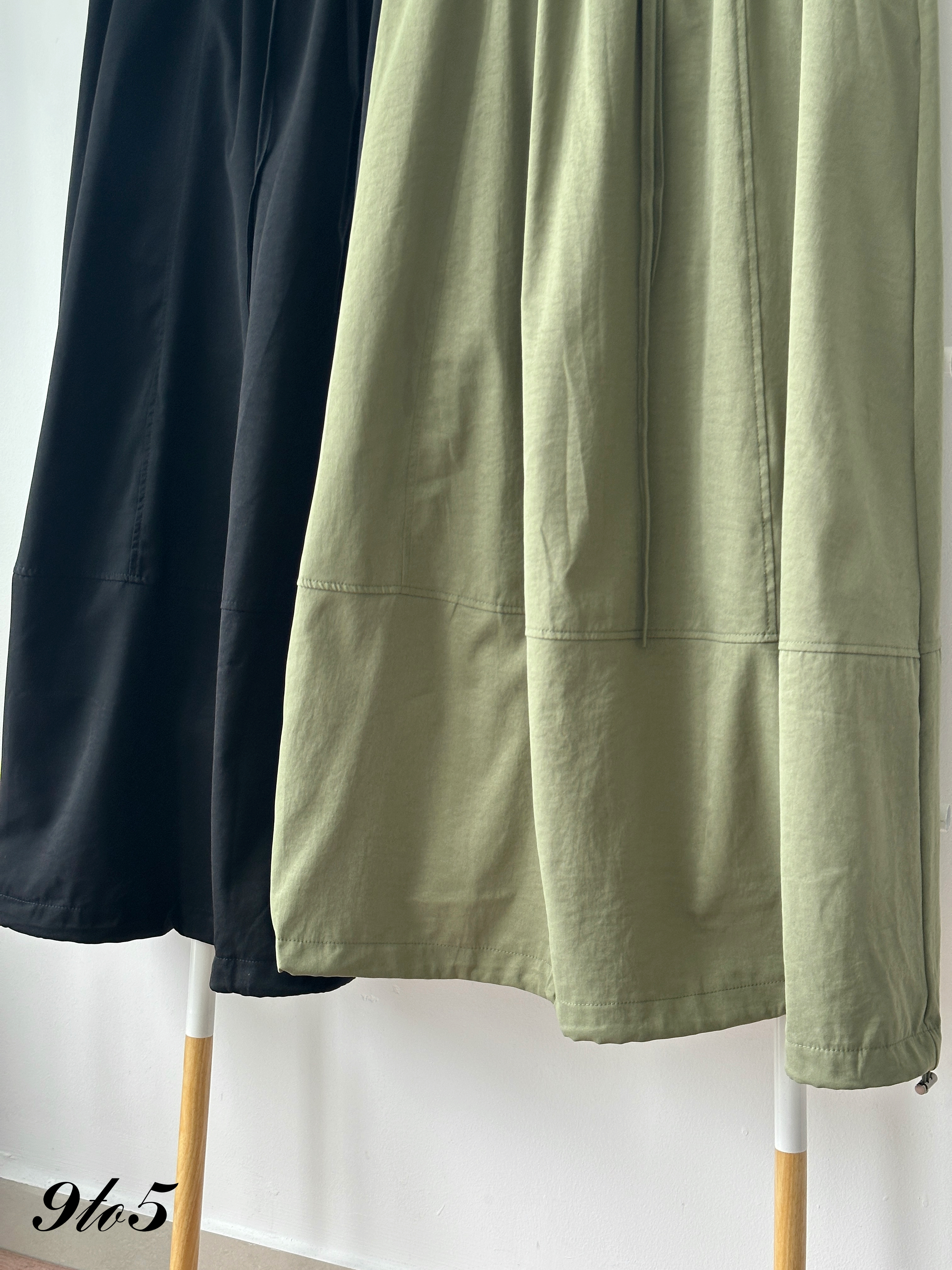 S1956 Drawstring Long Casual Skirt - Army Green & Black