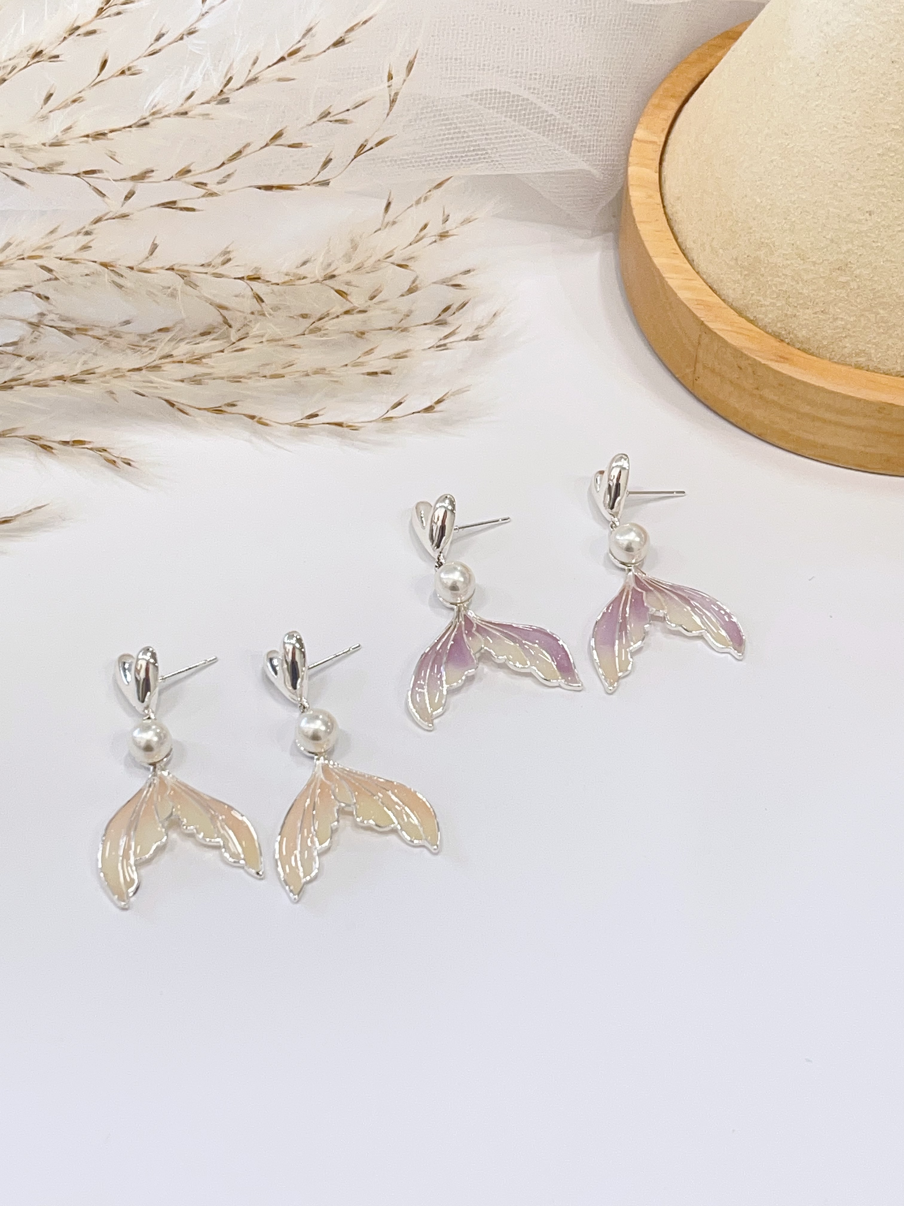 渐变色人鱼尾珍珠耳环