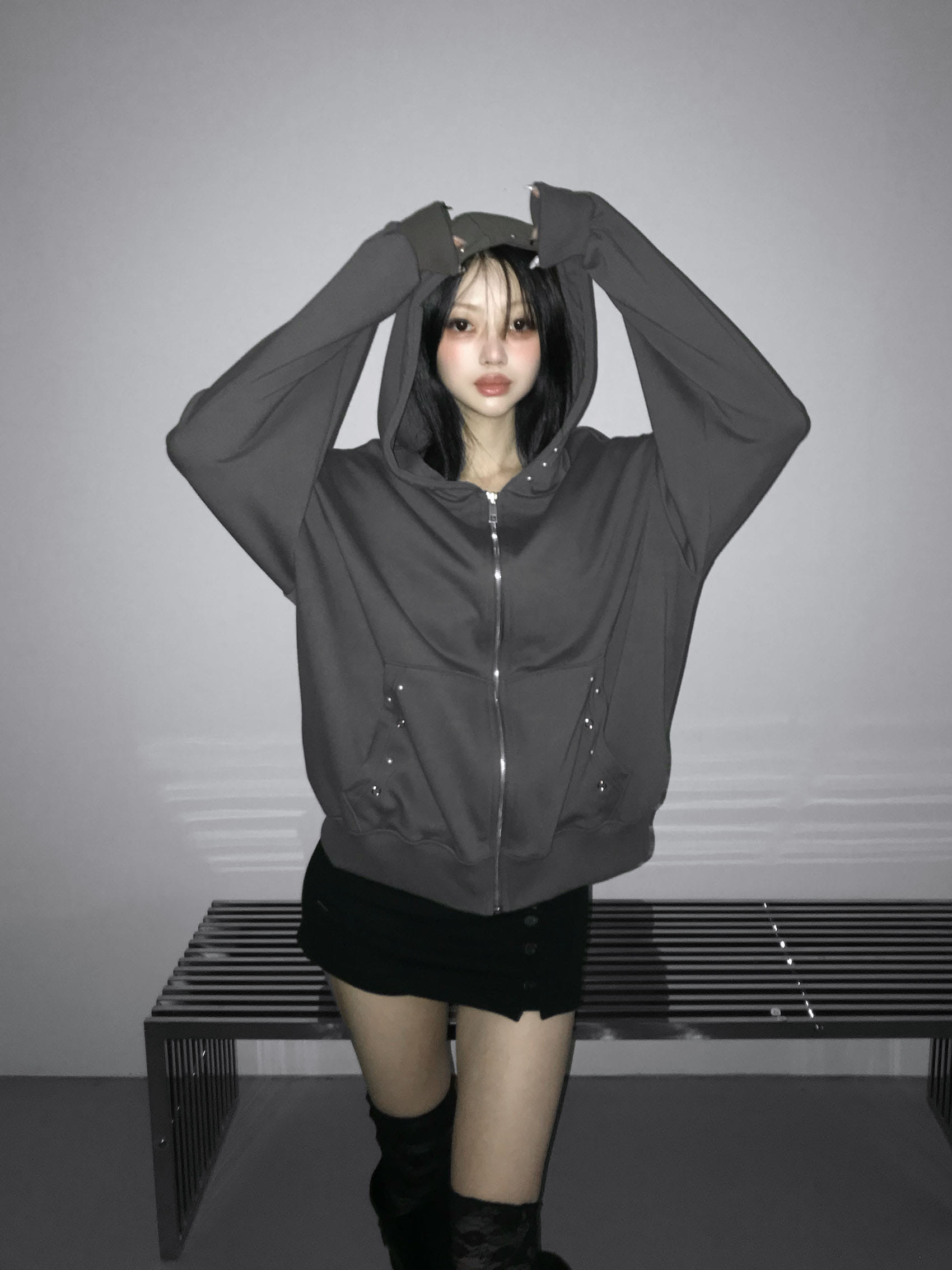 Cotton Studded Zip Hoodie