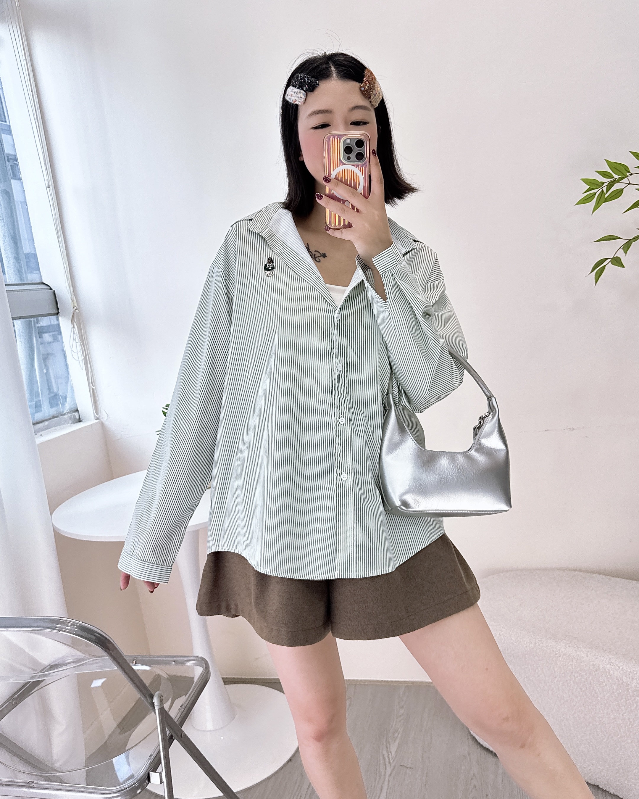 棉布條子恤衫上衣/外套 2色