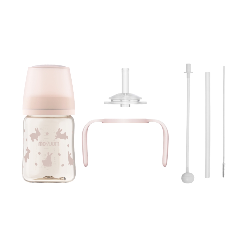 Moyuum - PPSU 寬口防漲氣奶瓶170ml（粉紅雪兔）+寬口奶瓶防漏學習吸管套裝(粉紅色)_MY256_SET