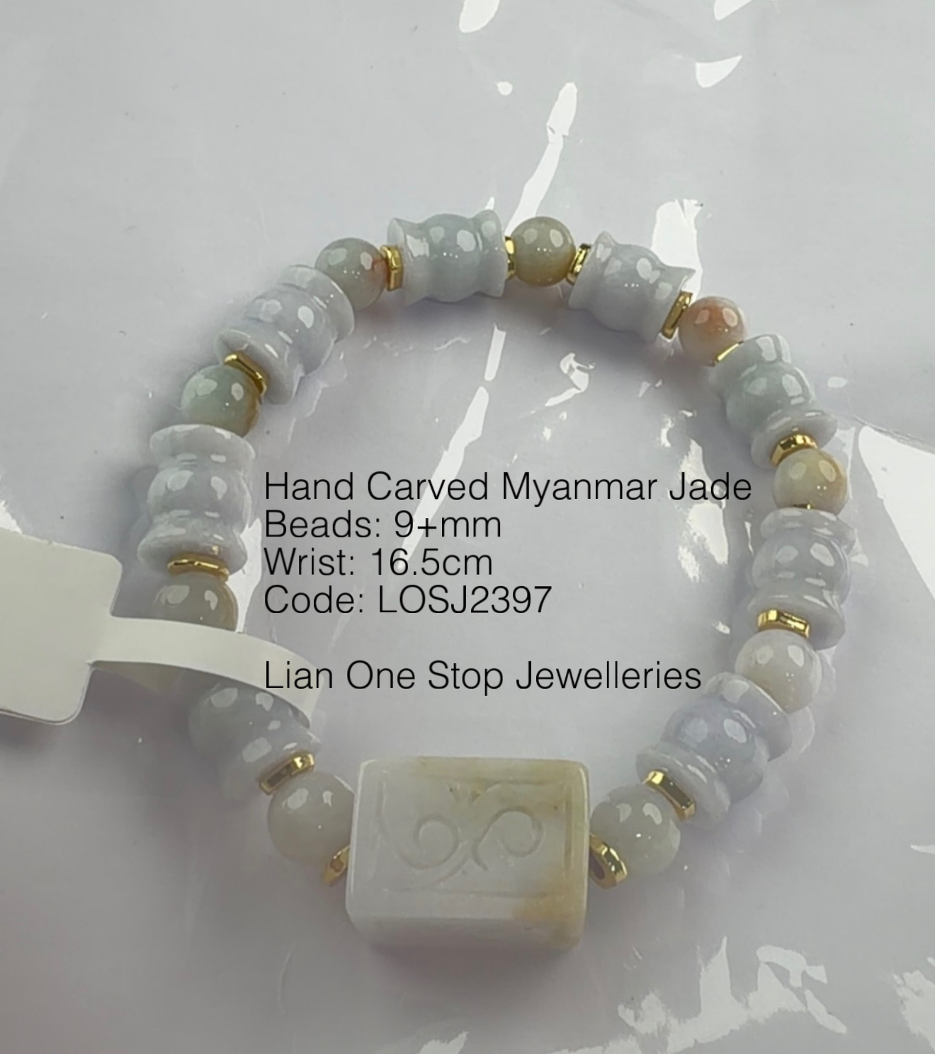 Code: LOSJ2397 Hand Carved Myanmar Jade 9+mm 