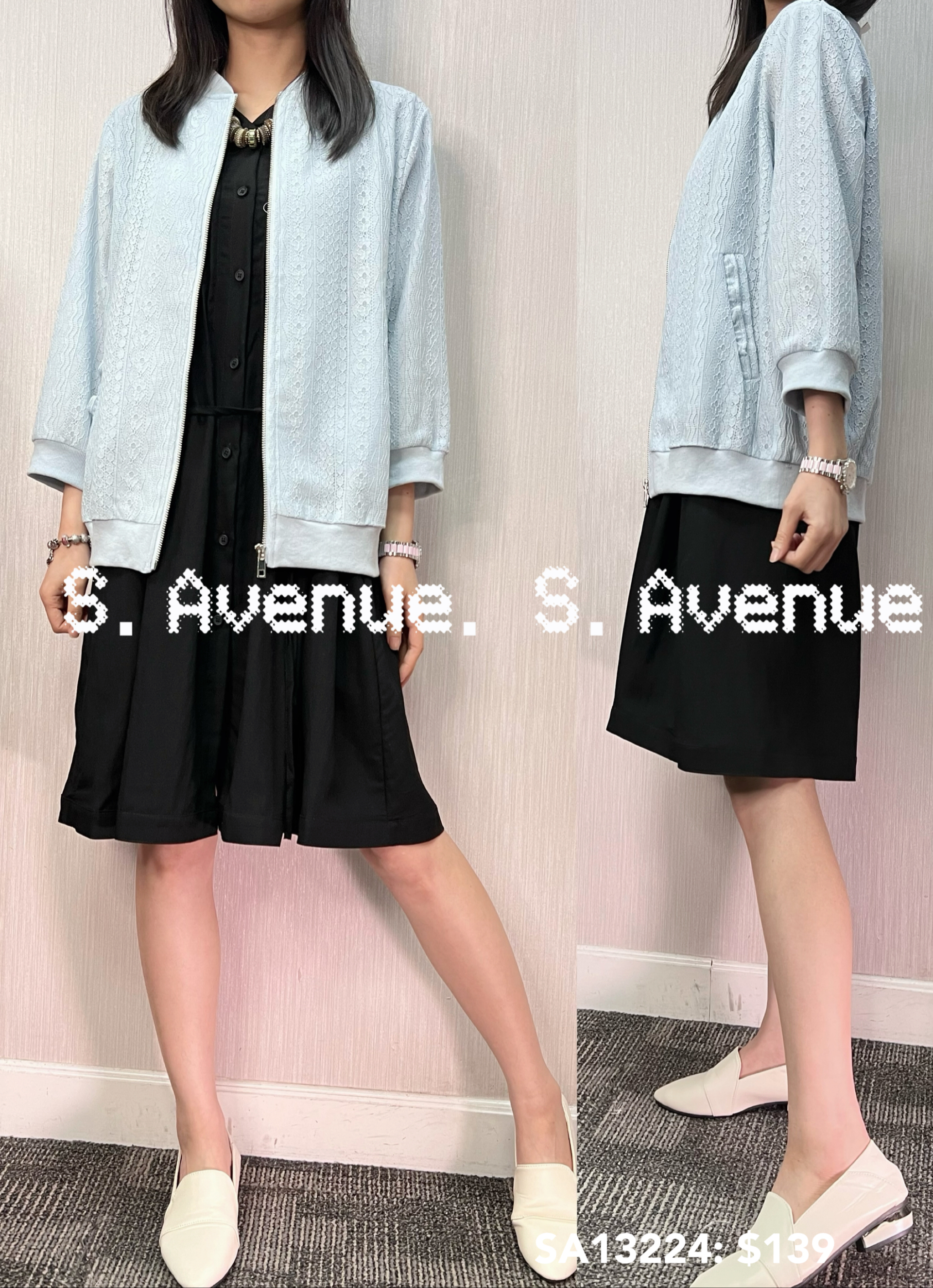 SA13224: 中袖lace拉錬外套