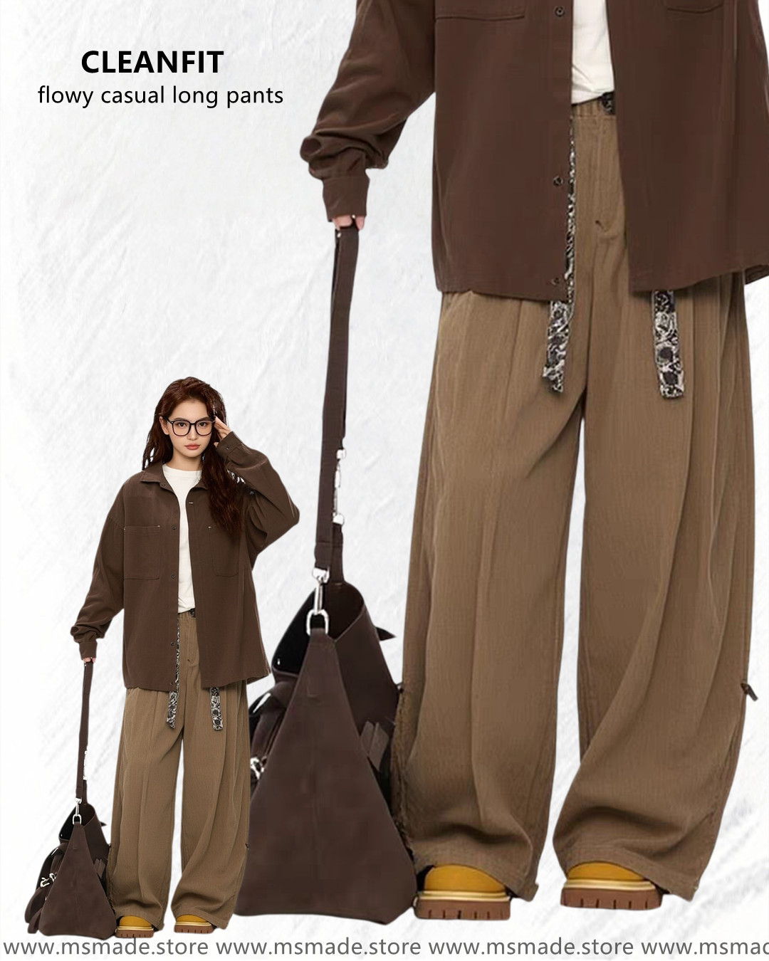 M0423腰果花帶拼接垂感長褲