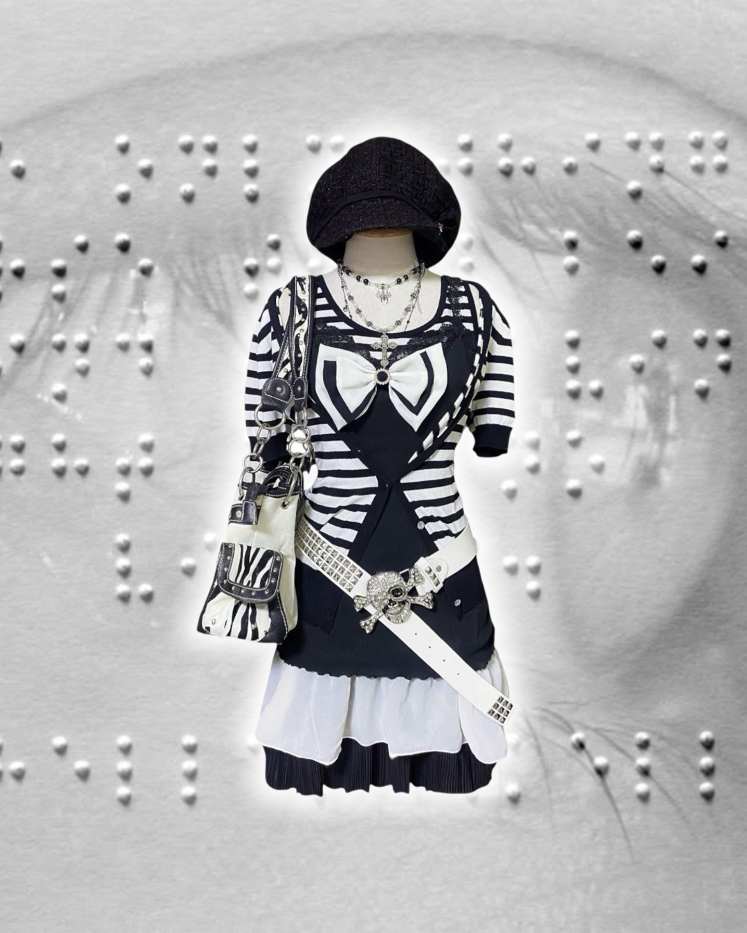Black Striped Bow Dress Set