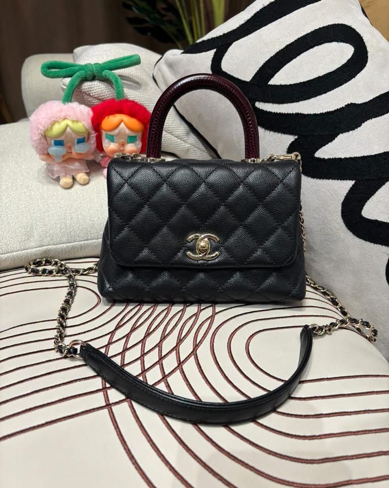 Chanel coco handle mini 黑色荔枝牛皮金鏈 100%Authentic, 98%New  ✅收據✅31卡 ✅dust bag✅box
