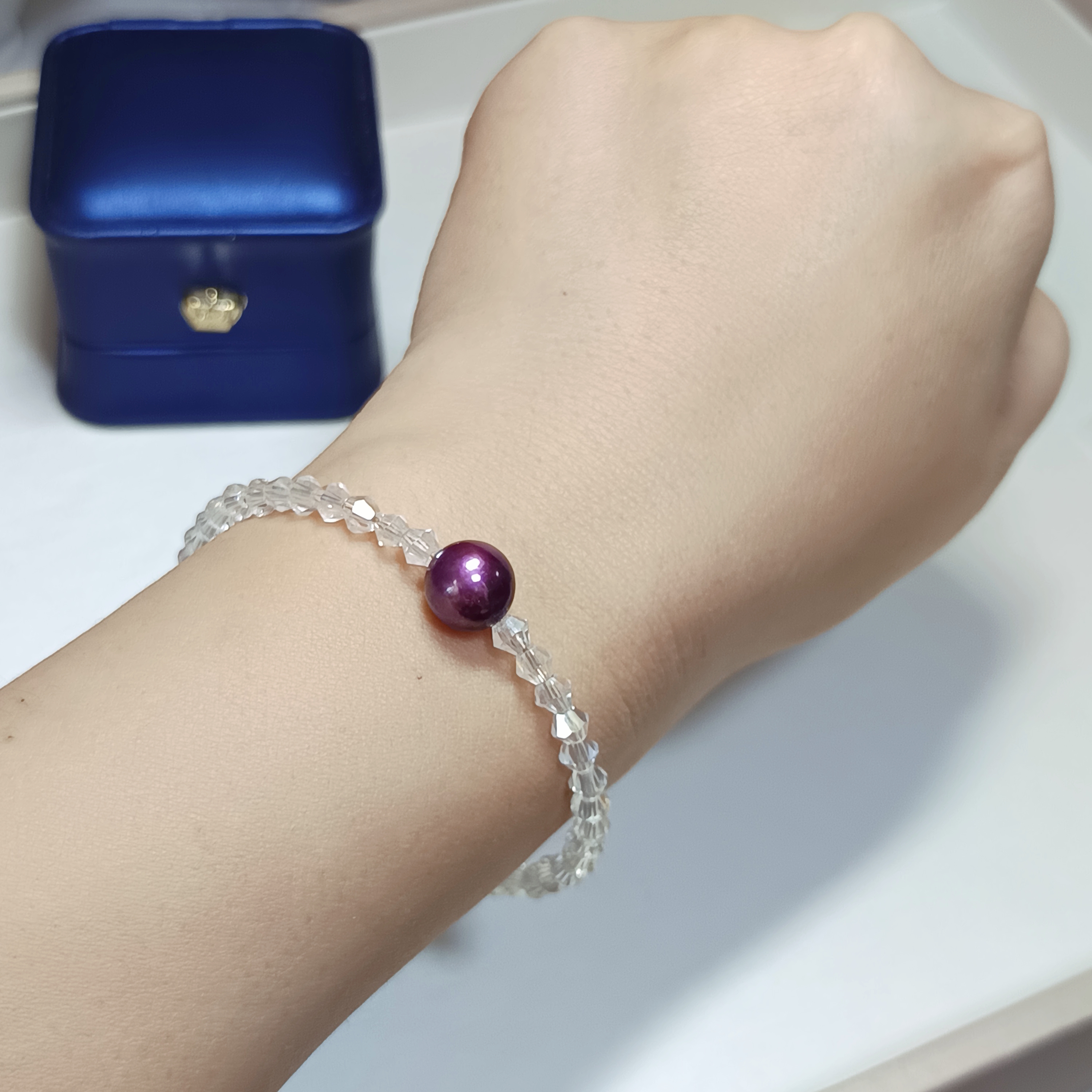 特價品‼️正圓極強光愛迪生優化酒紅濃紫色珍珠彈力手圈