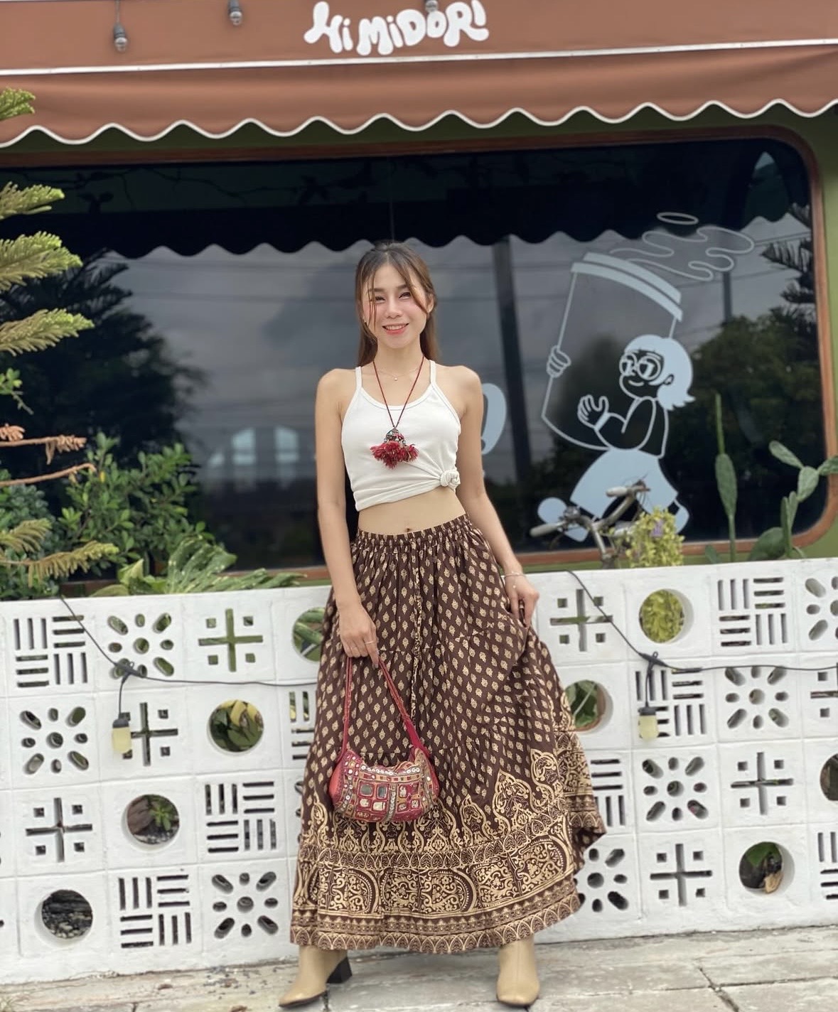 泰國名牌CHEVA - 啡色宮廷燙金印花半截裙