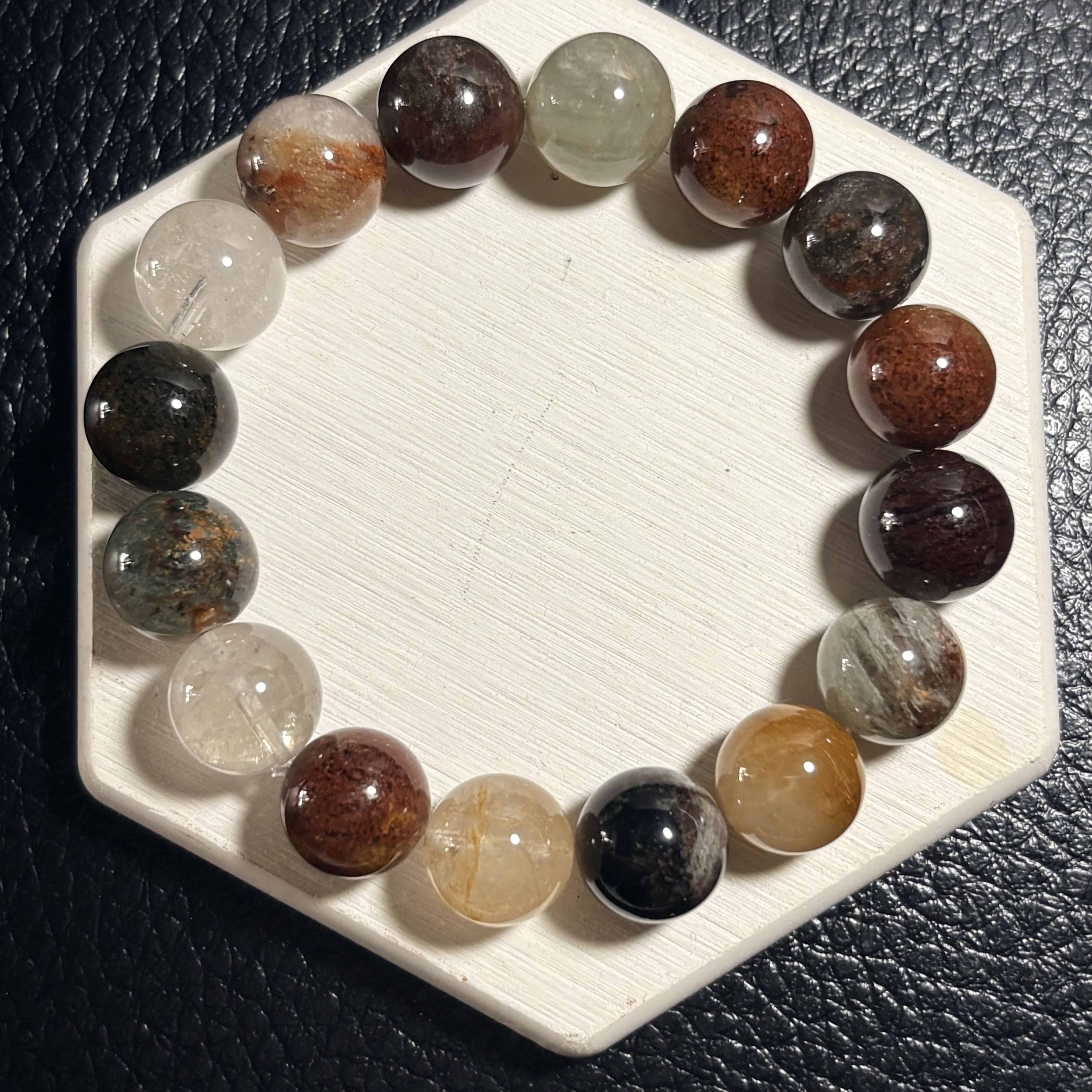 四季幽靈（彩幽靈）水晶手串 Flower Phantom Quartz No.4574丨13 mm珠17cm手圍