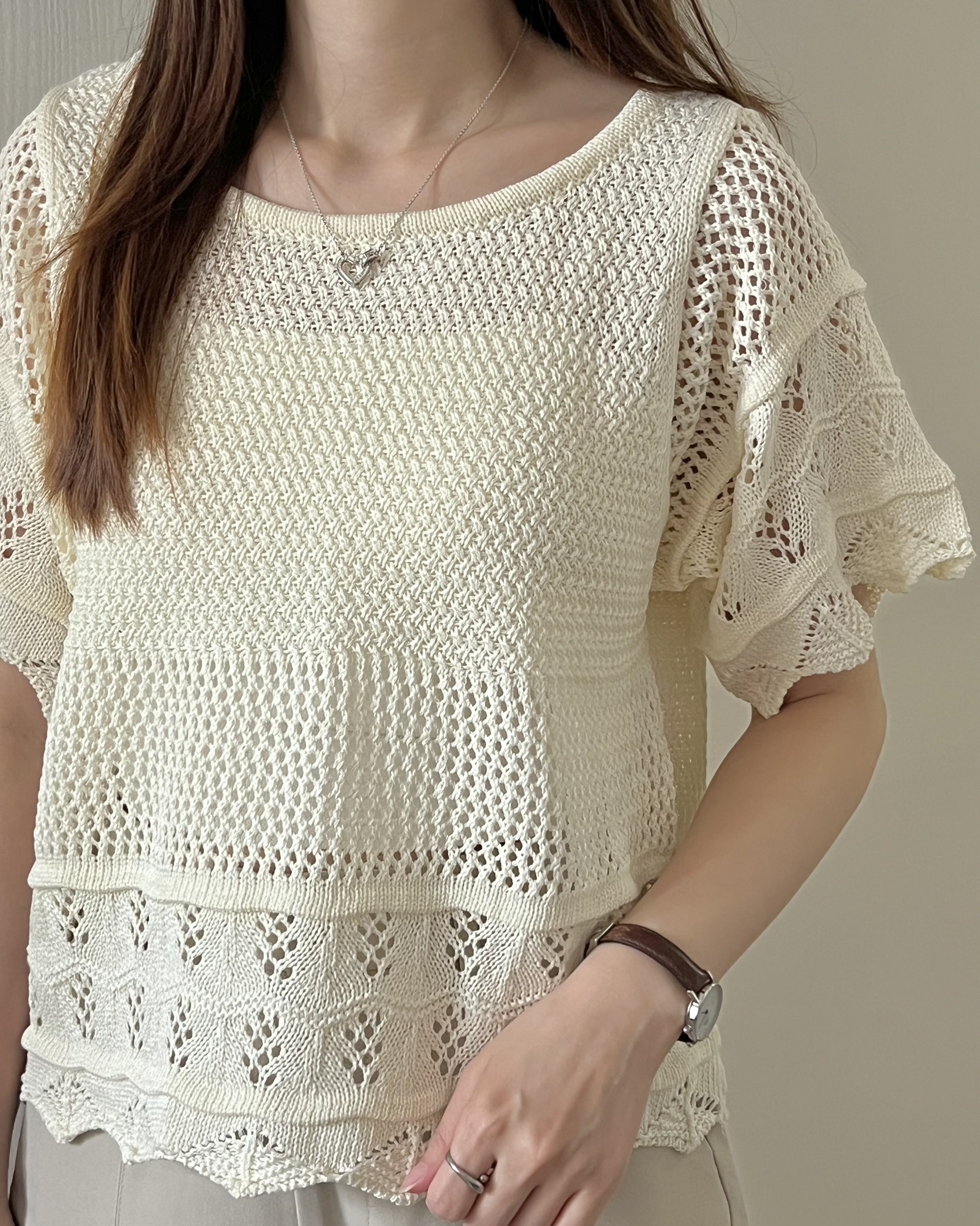 甜價鏤空花邊針織上衣 包容度大 現貨