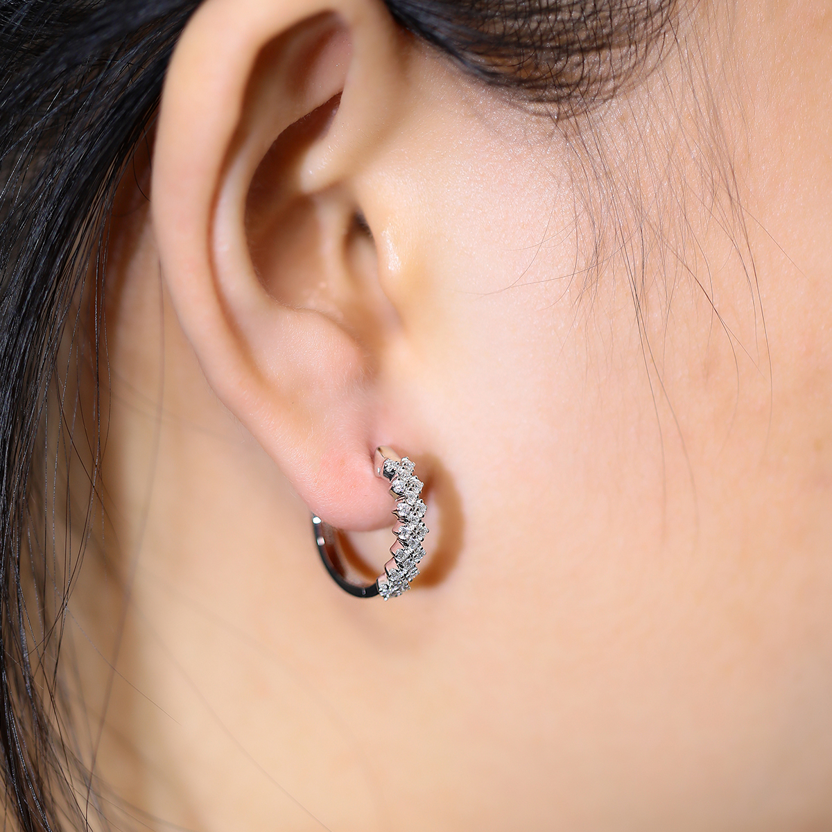 三排對半耳環S925銀莫桑鑽D級0.51CT