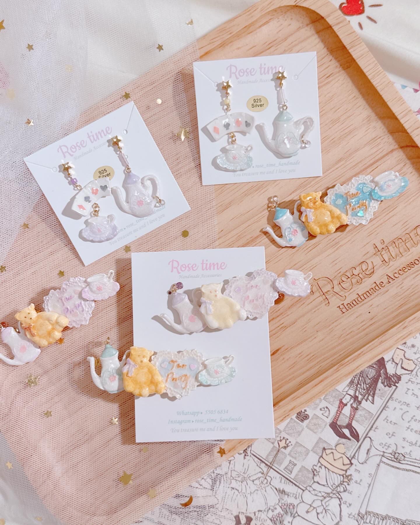 ᴿᵒˢᵉ ᵗⁱᵐᵉ ʰᵃⁿᵈᵐᵃᵈᵉ7️⃣週年 #3月31日-4月2日半價飾物 🈹  愛麗絲甜甜下午茶系列 耳環 兩色入🩵🩷