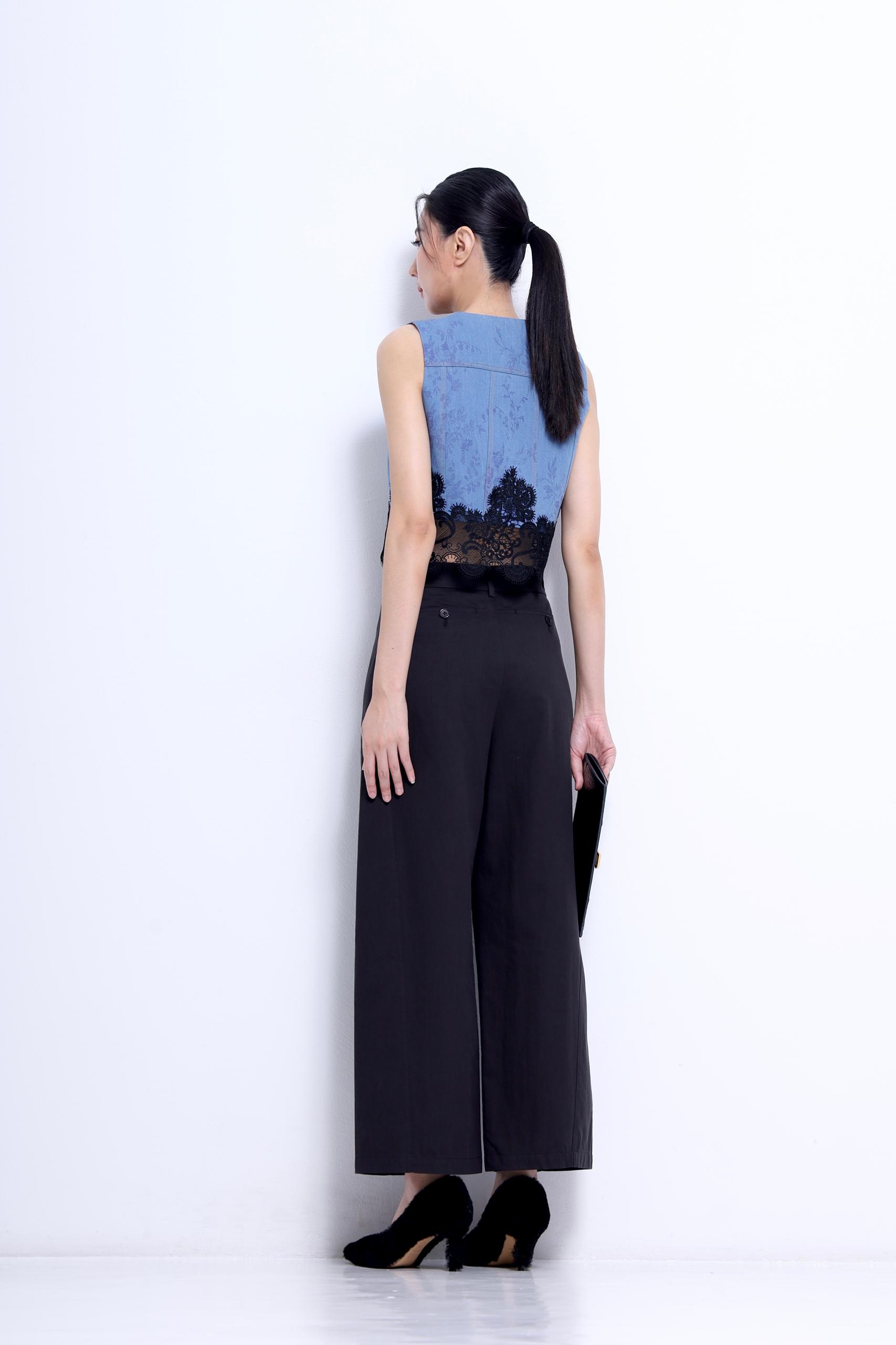CB2786 Lace Trim Jacquard Vest Top