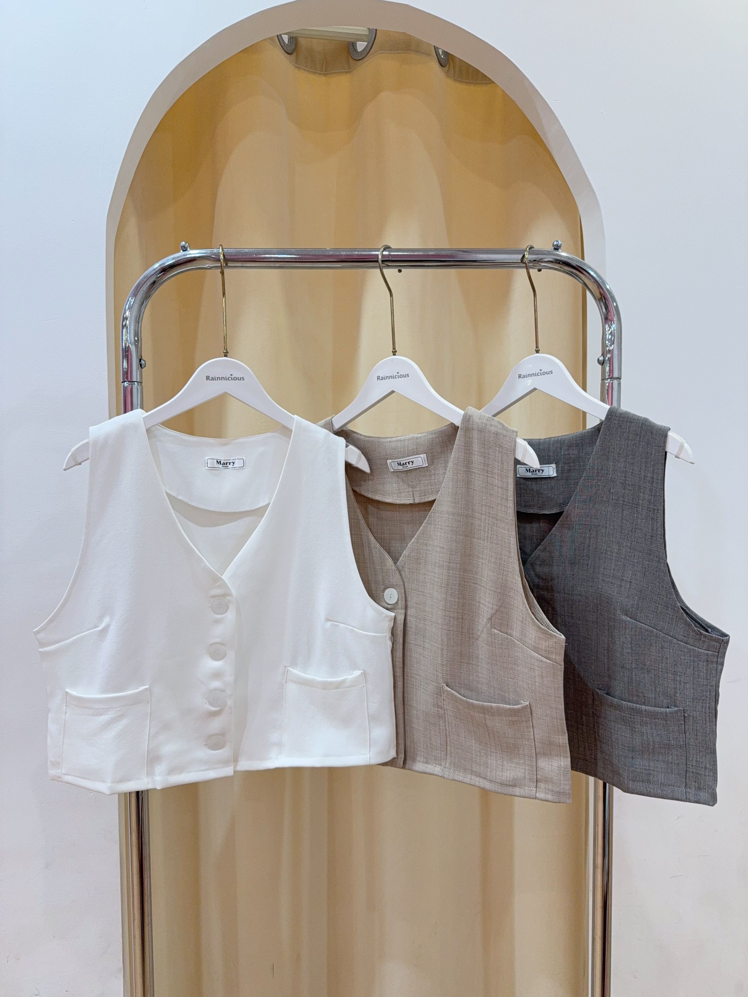 双口袋马甲西装短背心上衣 R2948