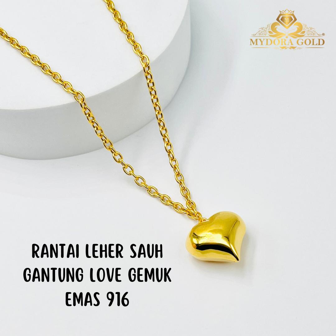 MYDORA Rantai Leher Sauh Gantung Love Gemuk | Fesyen Necklaces EMAS 916/22K