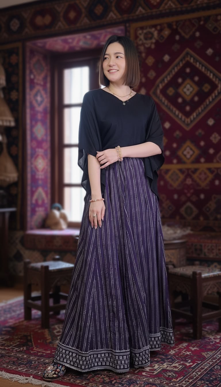 2458 Violet Stripe Pattern Skirt with little Cushion
