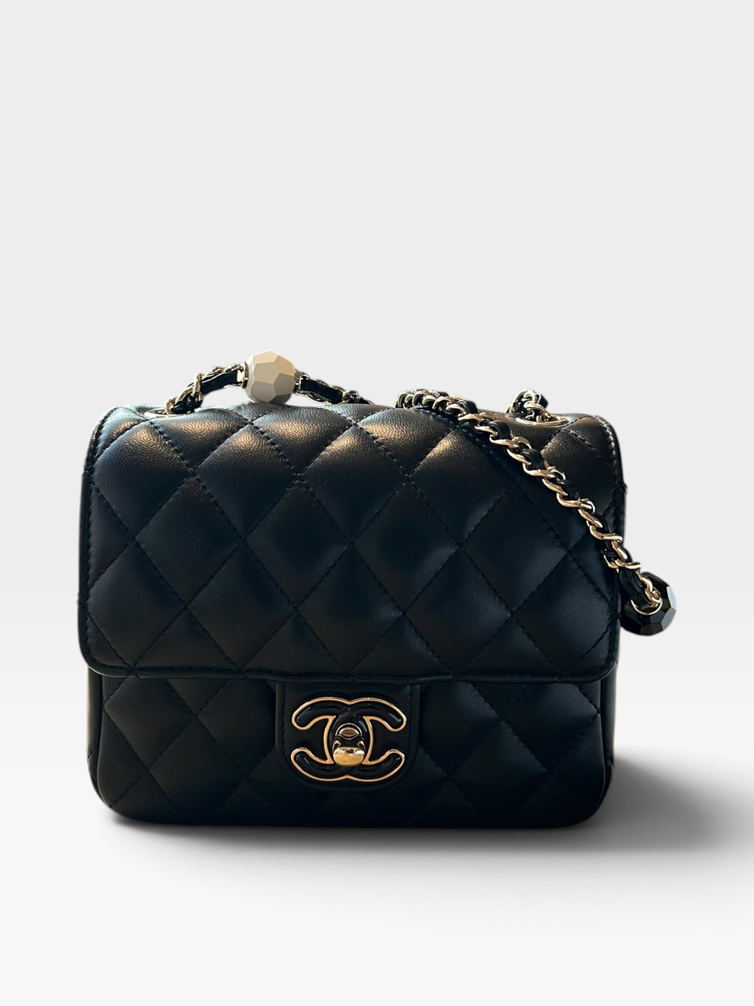 Pre-Owned CHANEL Mini Square Flap Bag with Pearl Detail / Product Code: B60361