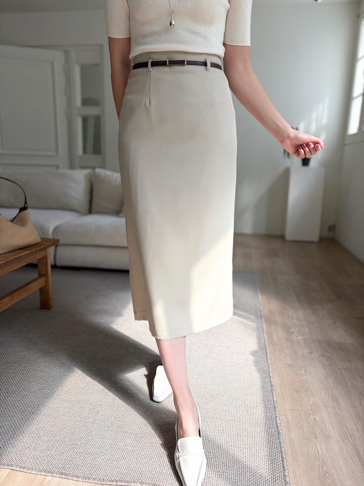 The Classy Belted Skirt (Beige)
