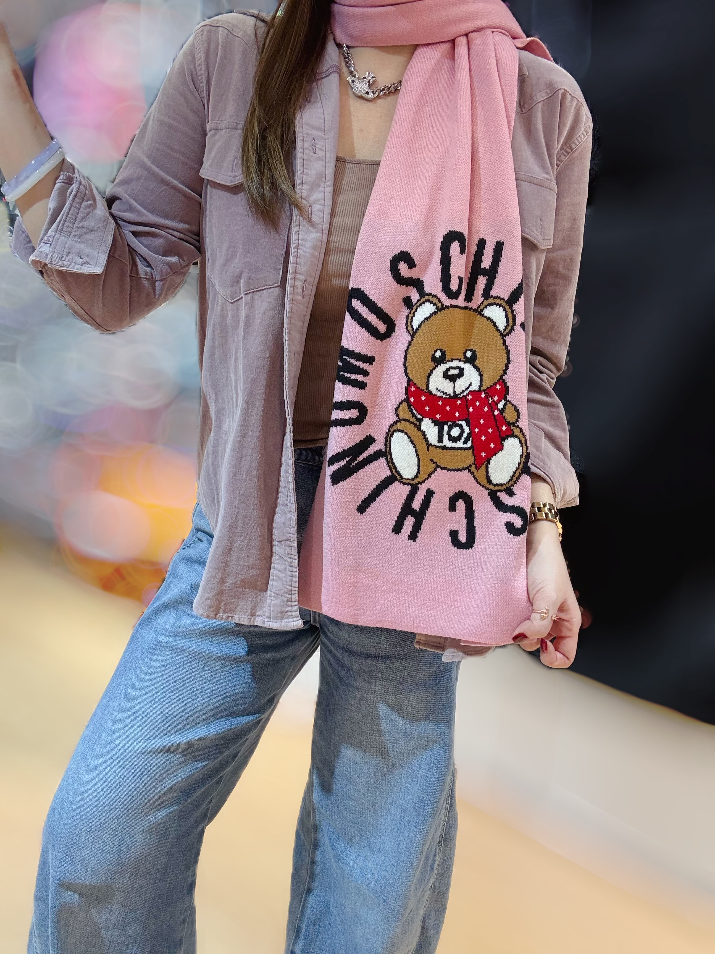 Mischief scarf bear/30673/pink