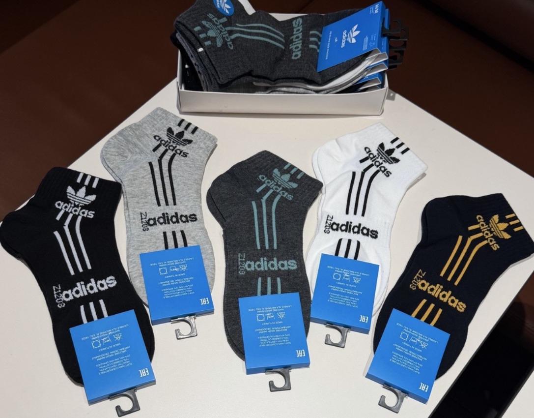 Adidas 經典三條紋短筒棉襪 一套5對