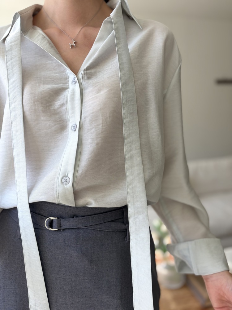 Tie Detail Sheer Blouse (Mint)