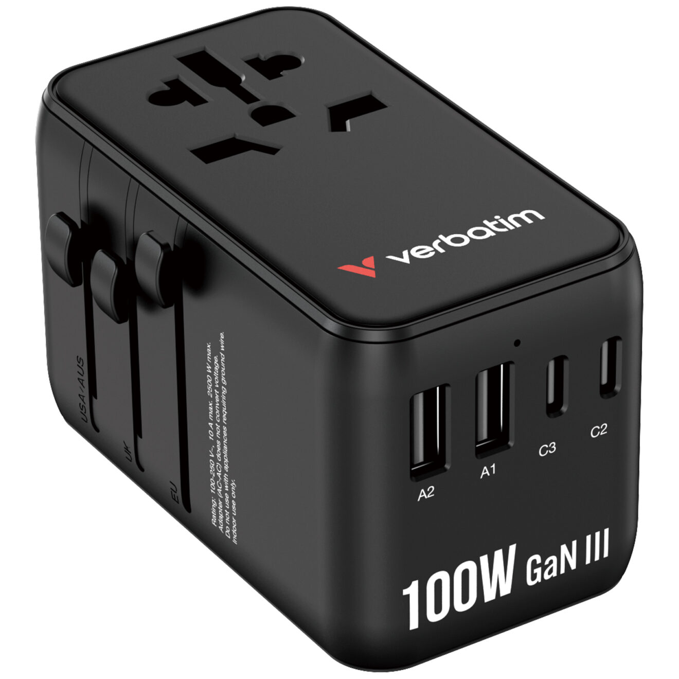 Verbatim(威寶) Charge 'n' Travel 100W 通用旅行轉插 (附USB-C可伸縮充電線) 30185