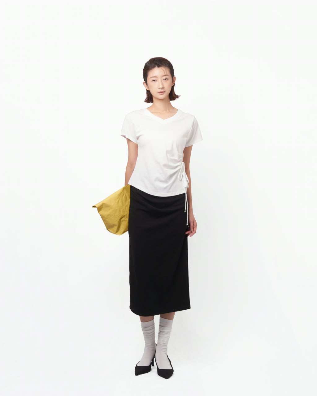 VIL-T886052 V NECK SIDE TIE TOP