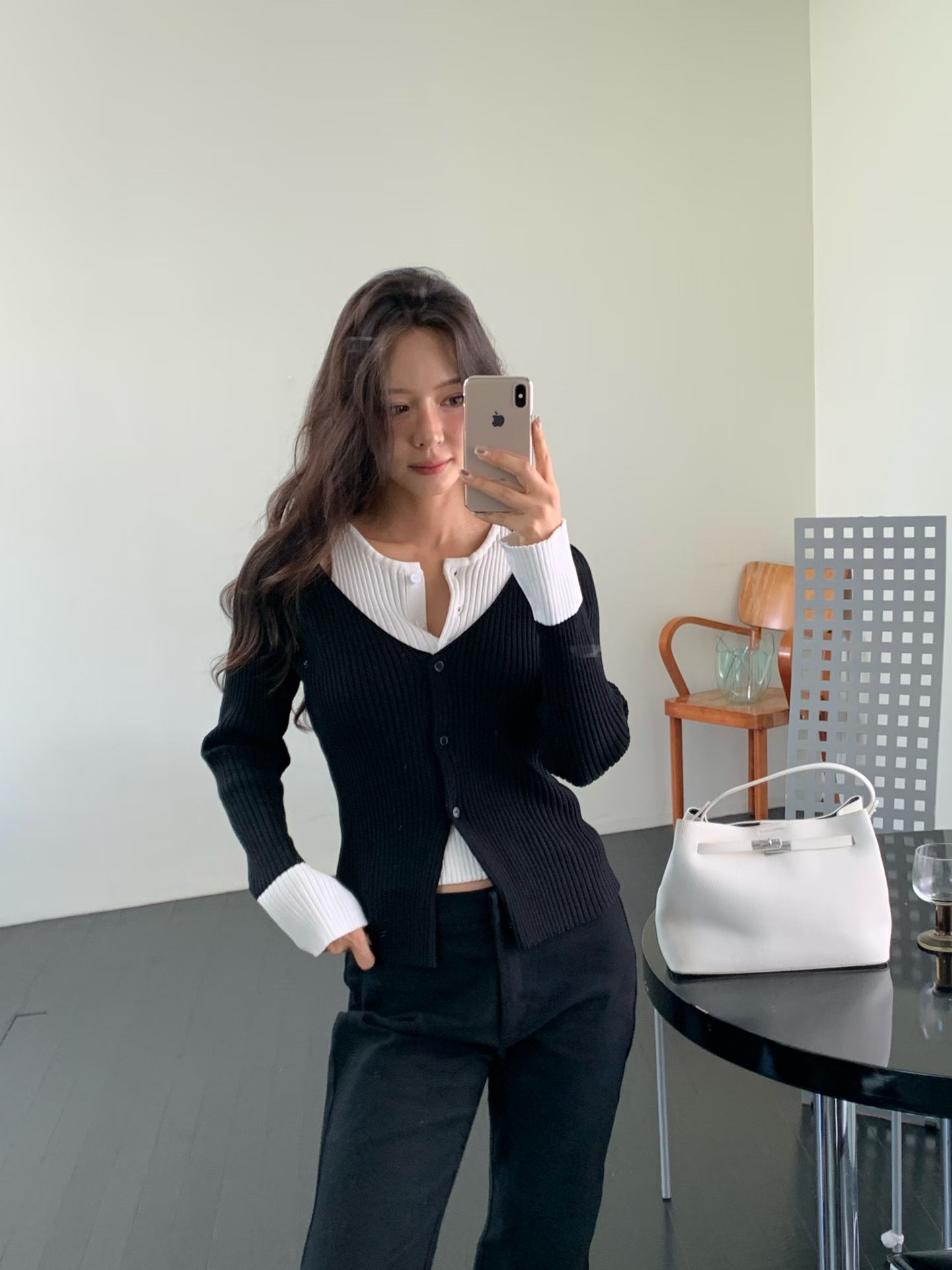 221515 拼色假兩件線top
