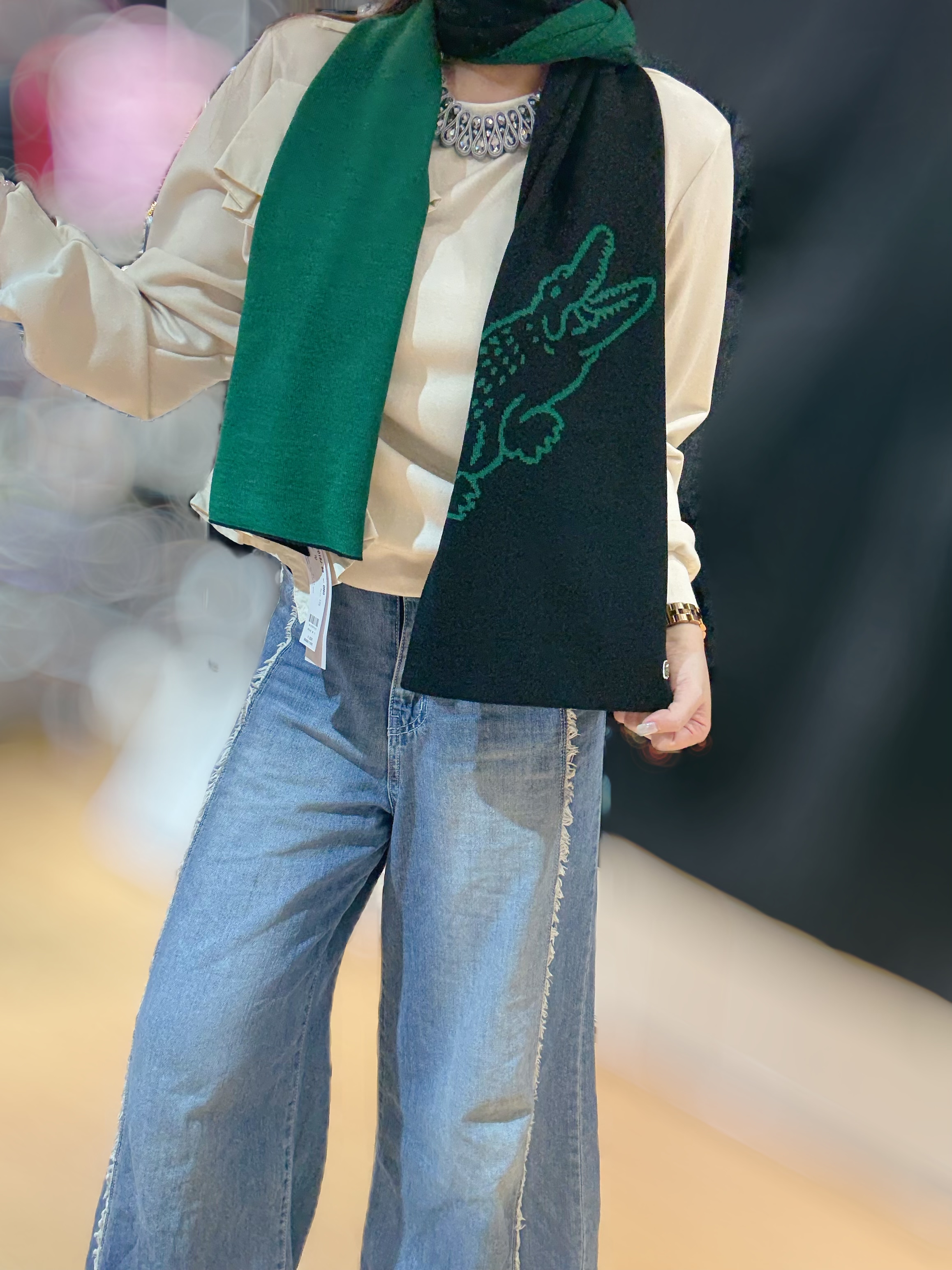 Lacoste scarf green/blk