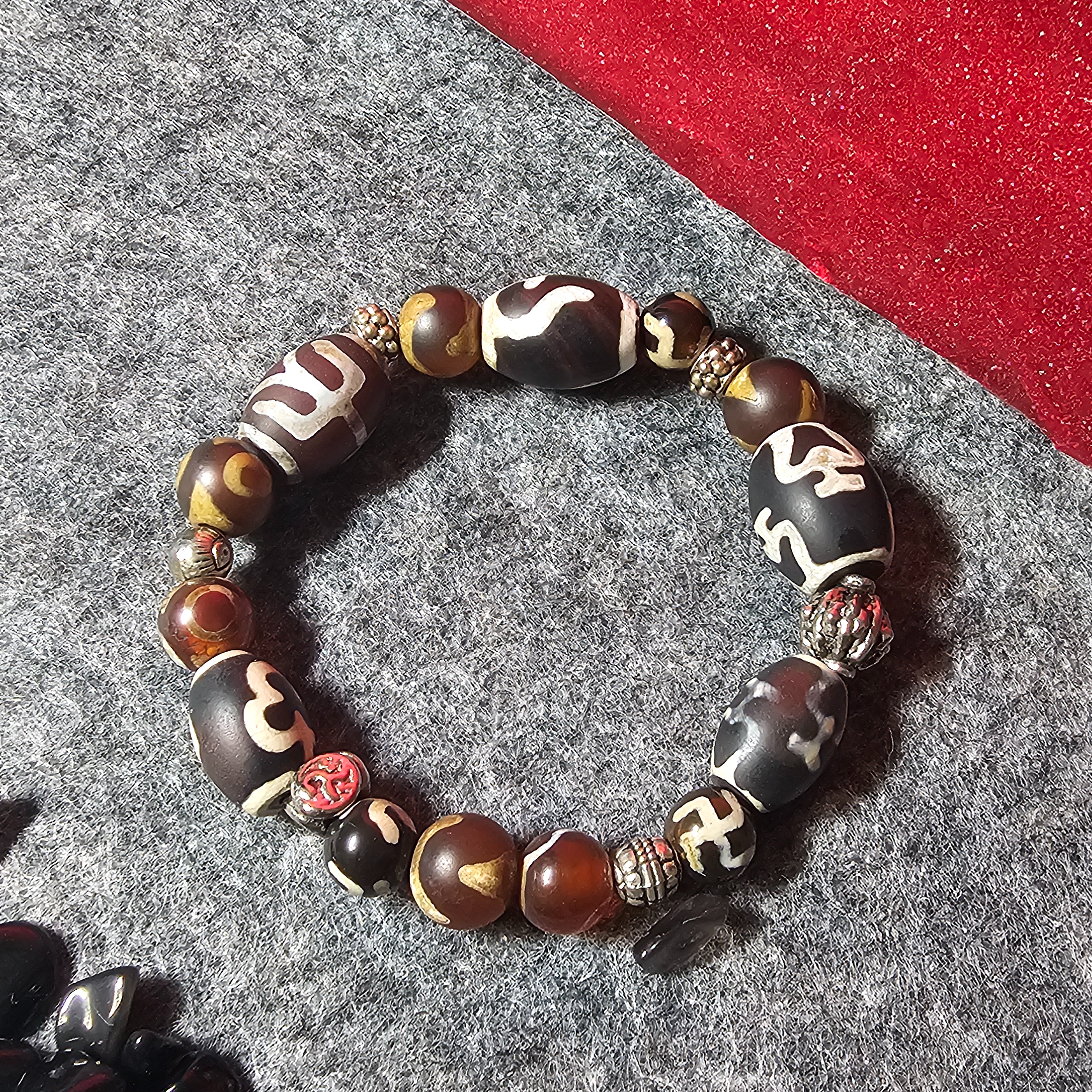 天珠瑪瑙配藏銀手鏈