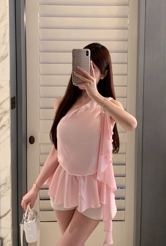 絲質斜肩千金風上衣