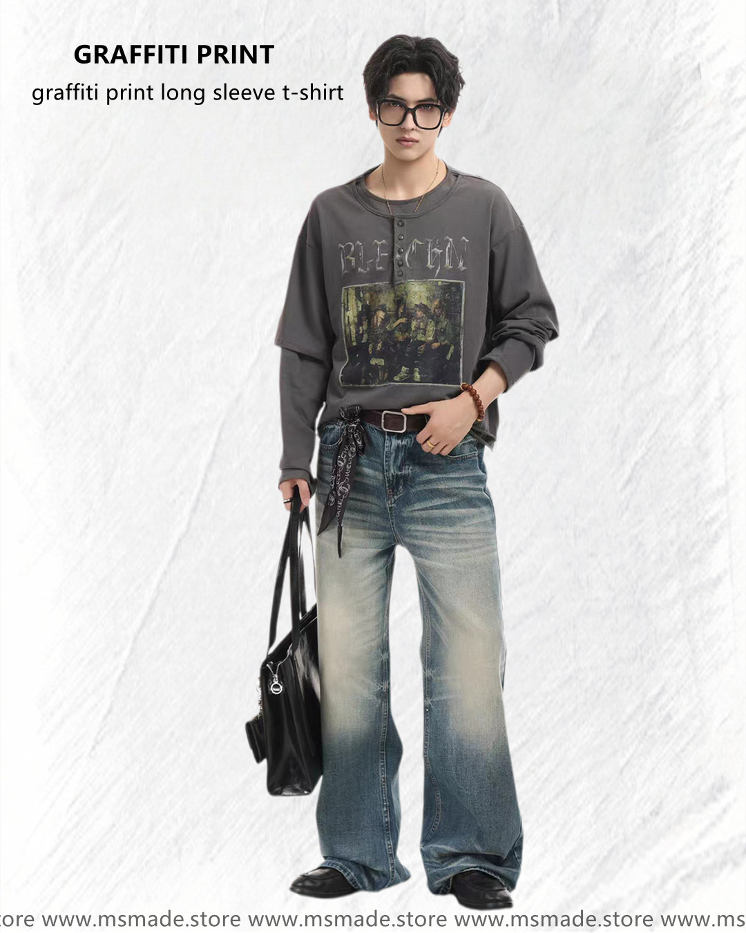 M39人物印花假兩件長袖tee