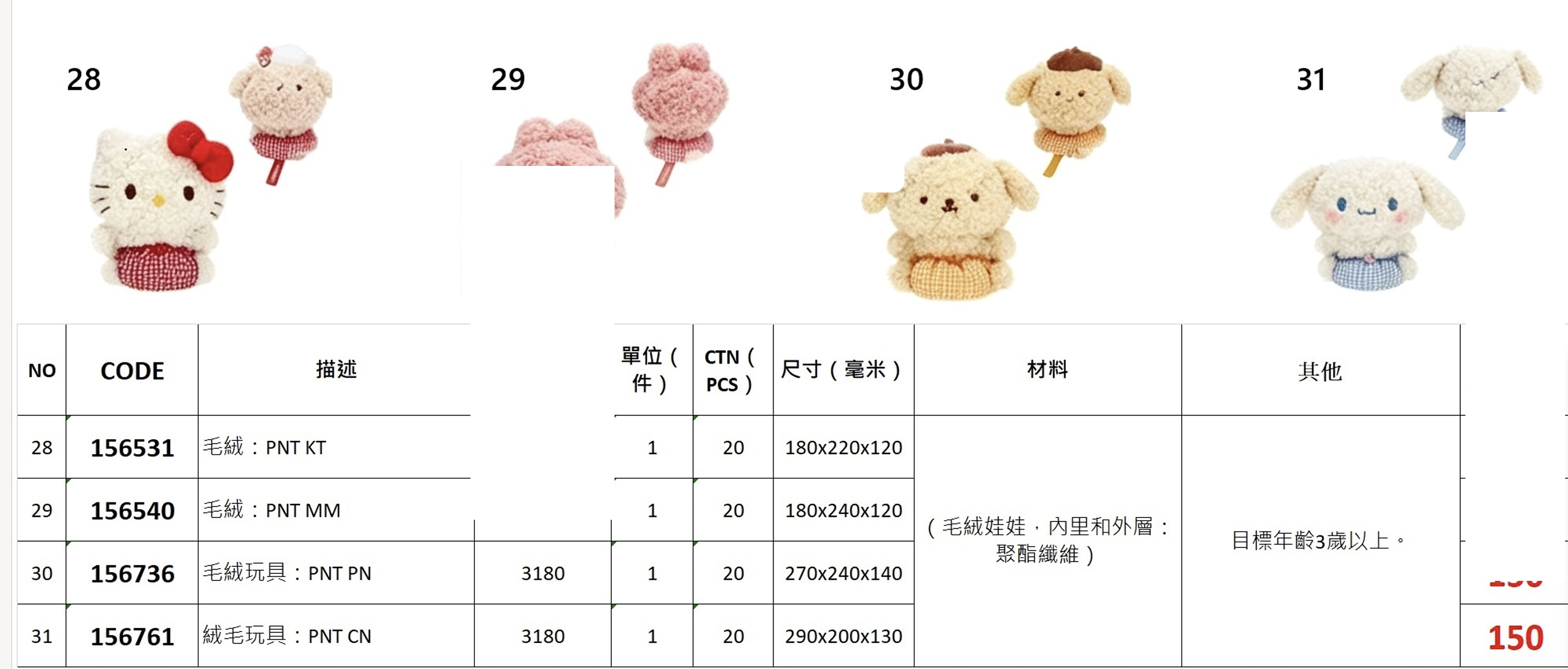 預訂 |日本版 Sanrio 毛絨絨一字馬公仔 
