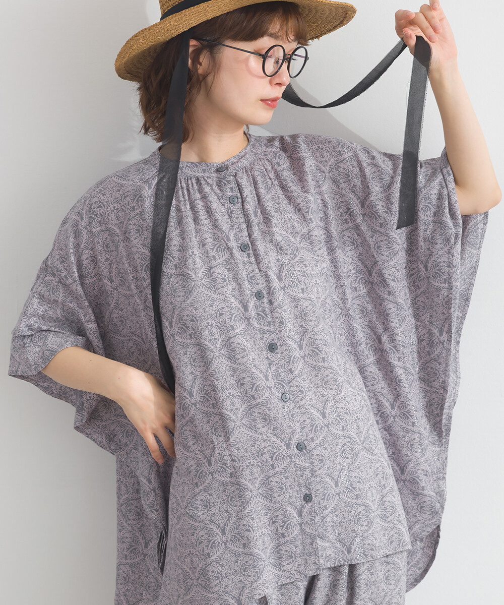 LP - 植物圖案鈕扣襯衫 (煙藍色)