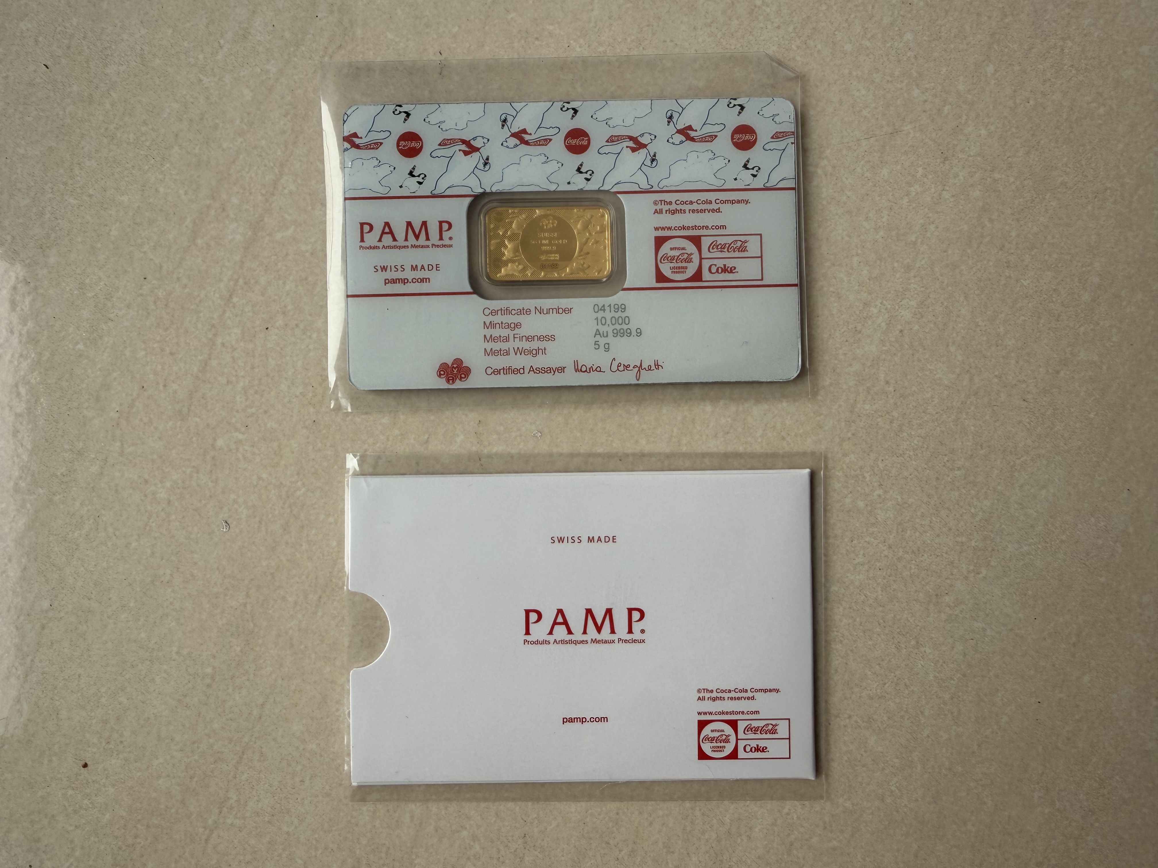 (SN4199) PAMP White Cola Polar Bear 5g 🇨🇭Swiss Fine Gold Bar 999.9白色可乐