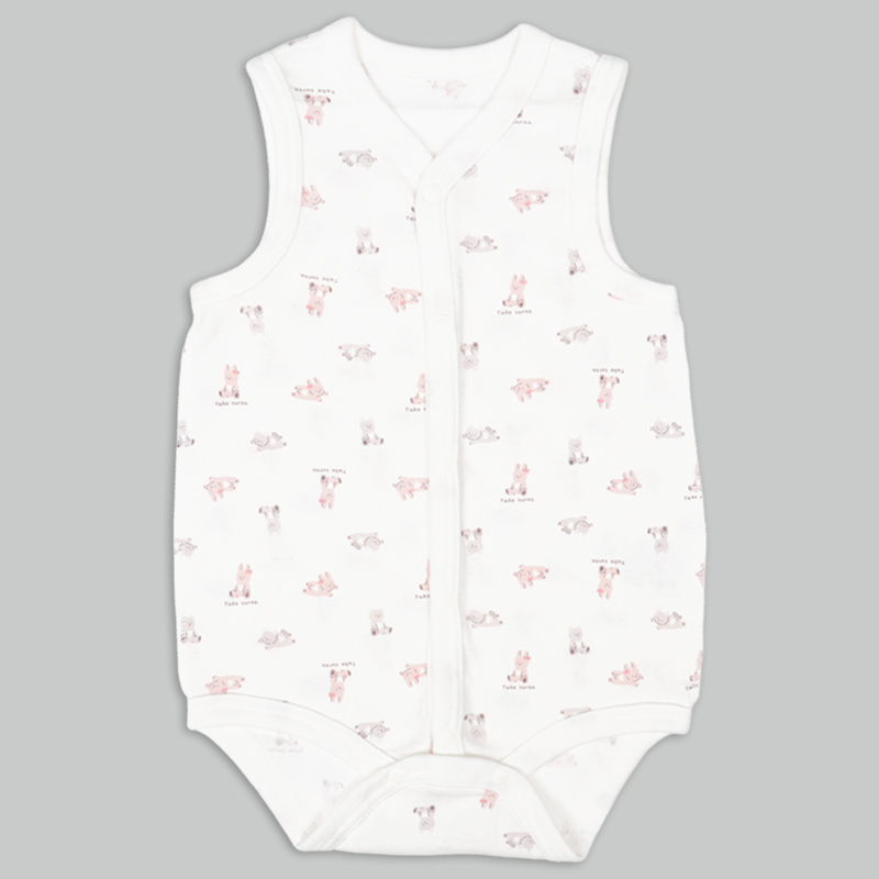 🇯🇵預訂 日本直送🇯🇵小兔印花純棉前開式無袖背心包屁衣兩件套