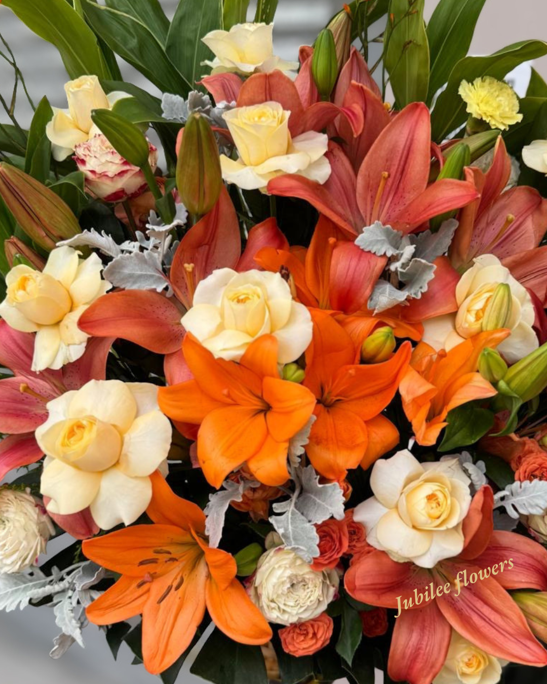 🎉【開張花籃】暖橙系列｜紅橙百合黃玫瑰開業賀籃