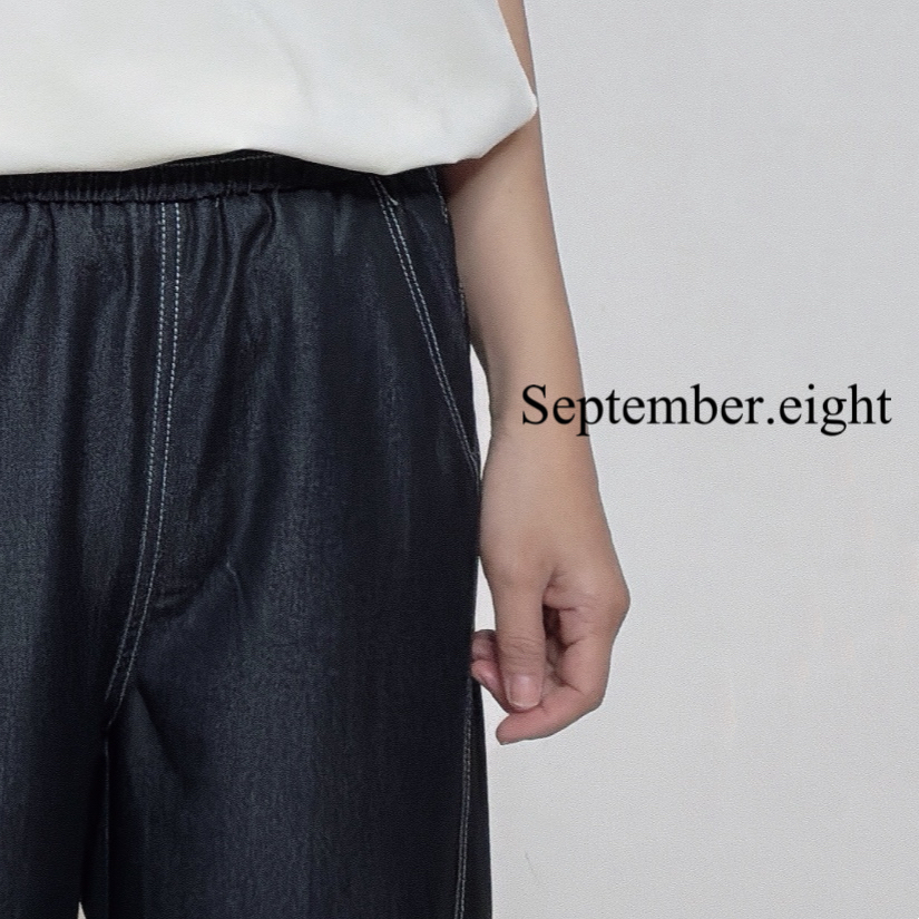 明線仿牛仔布闊褲