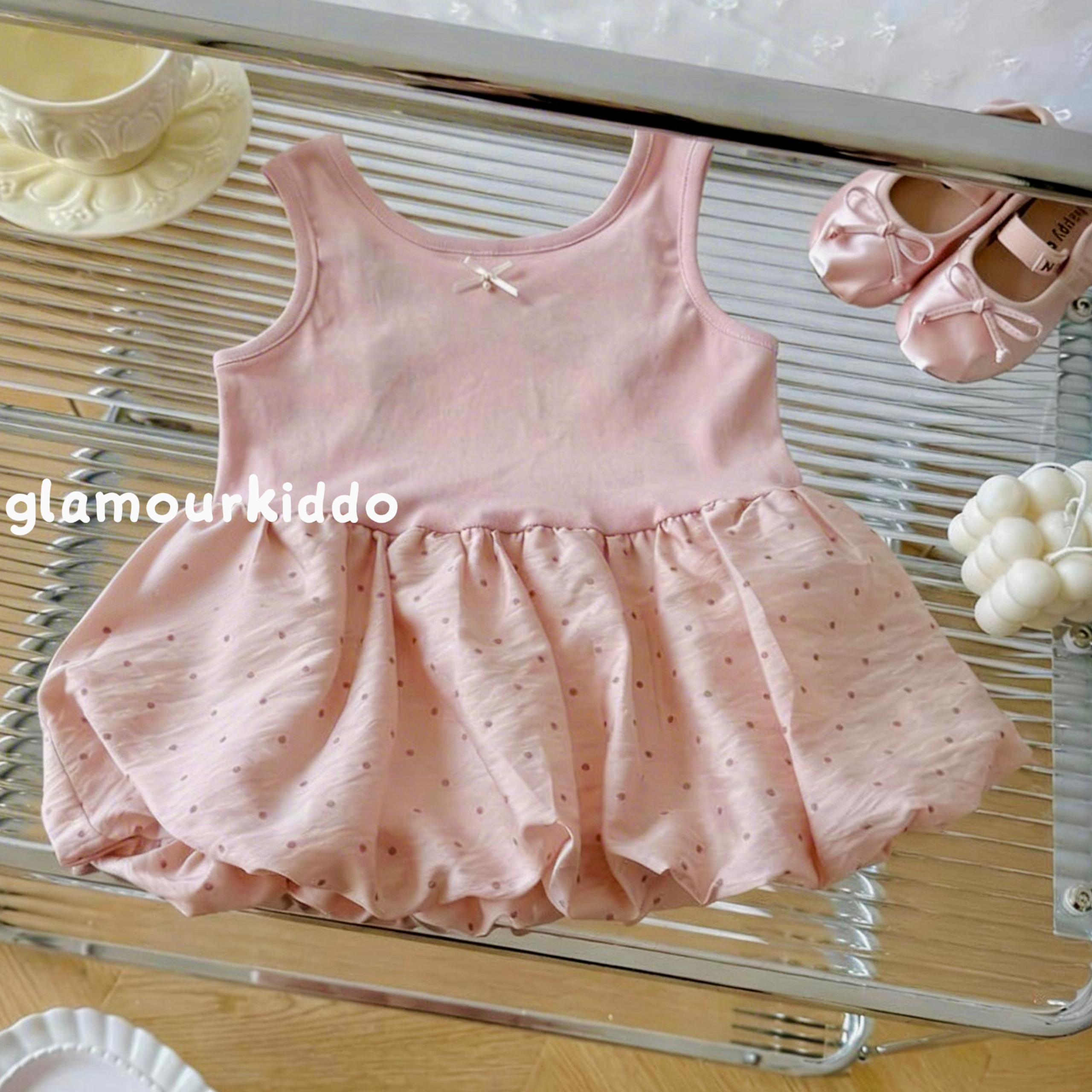 Pink Polka Dot Bubble Dress with Criss-Cross Back